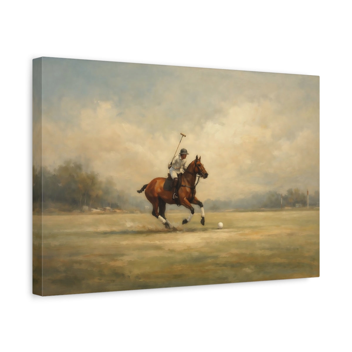 Side Mockup 4. Sports Polo Player Brown Polo Player shown as stretched canvas wall art