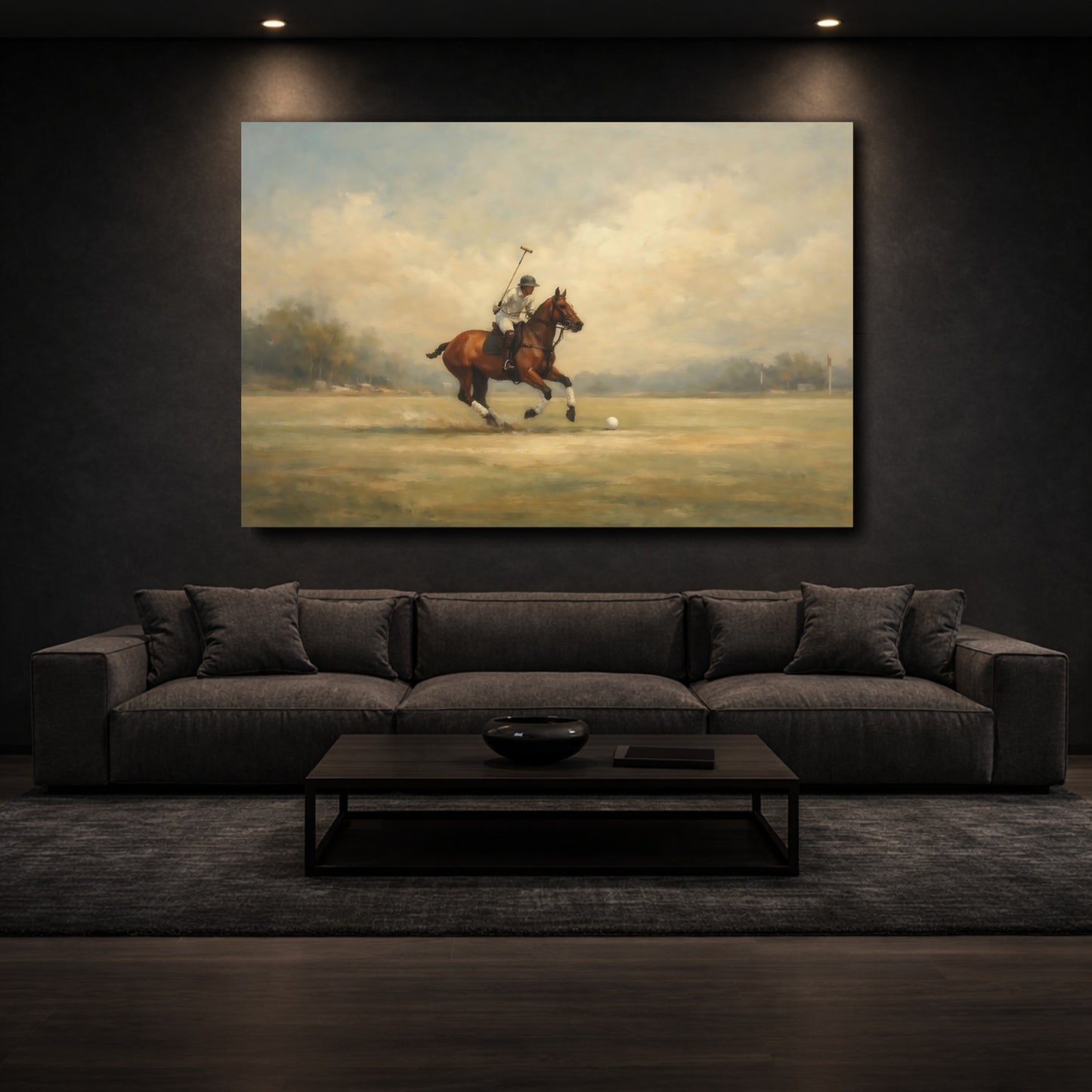 Mockup 2. Sports Polo Player Brown Polo Player shown as stretched canvas wall art