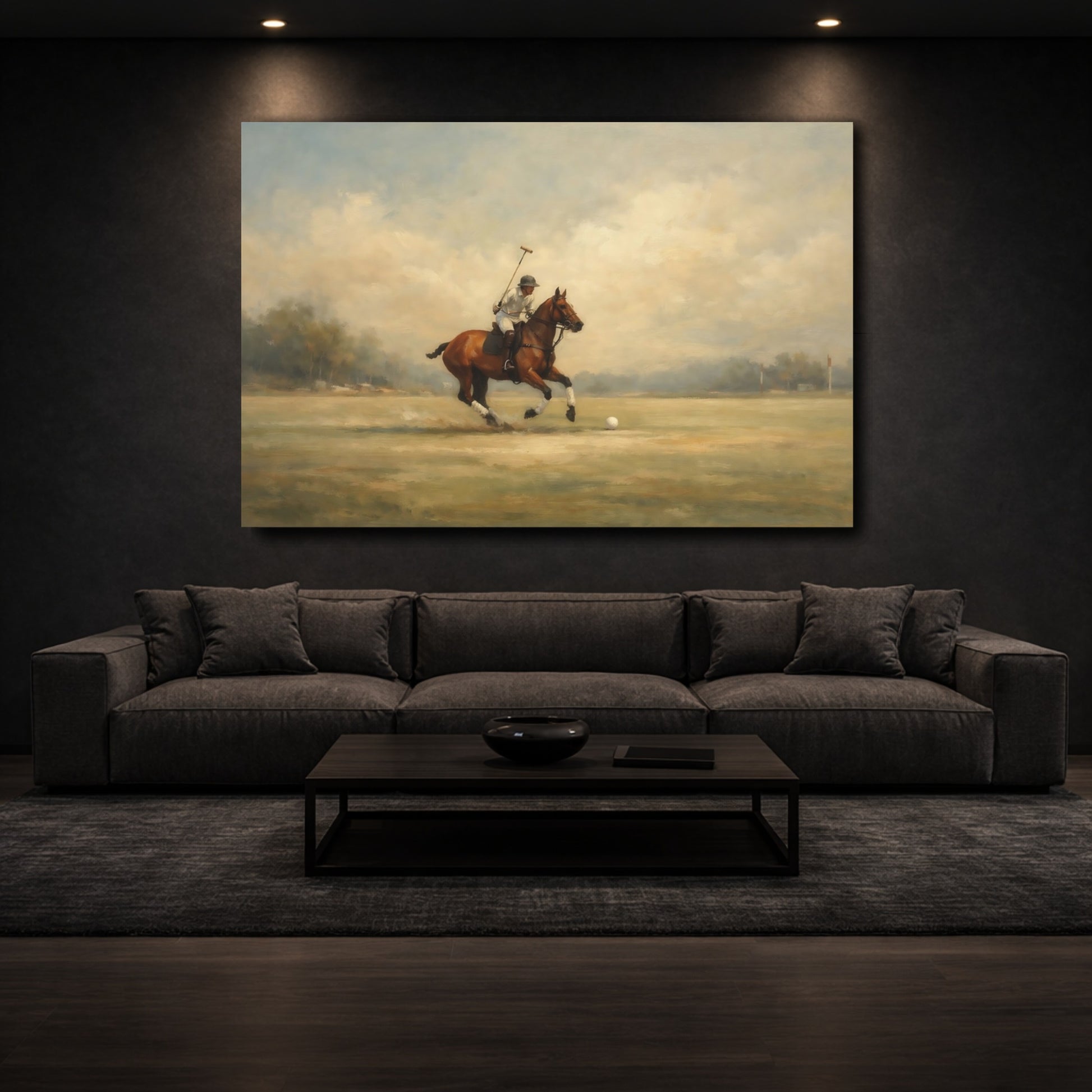 Mockup 2. Sports Polo Player Brown Polo Player shown as stretched canvas wall art