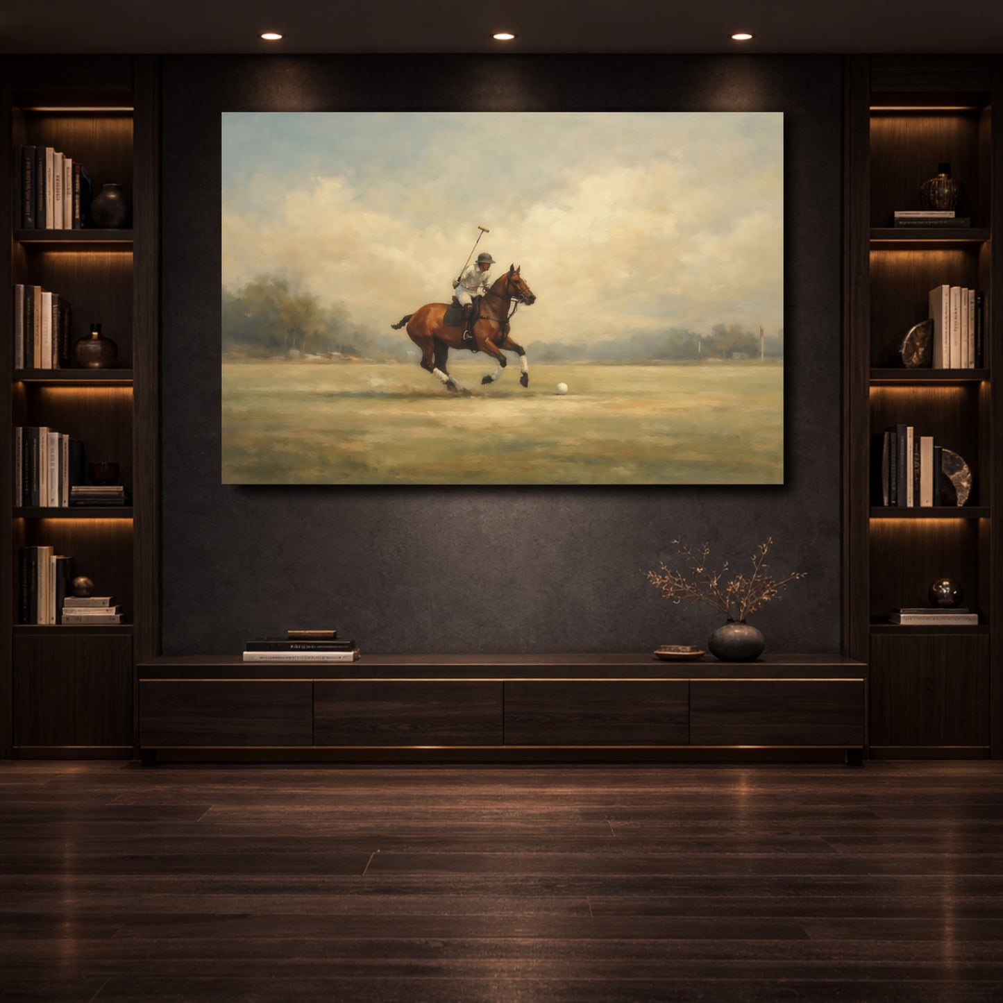 Mockup 3. Sports Polo Player Brown Polo Player shown as stretched canvas wall art