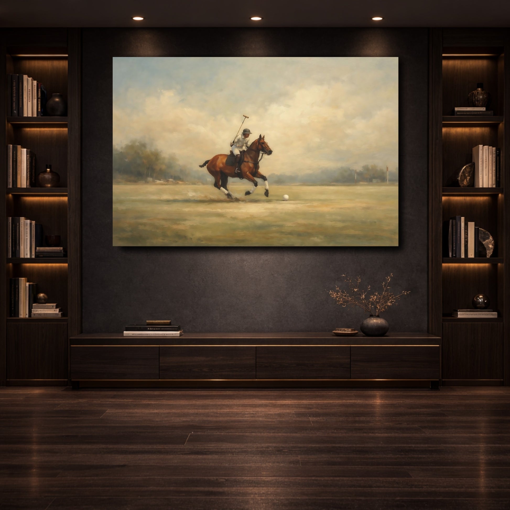Mockup 3. Sports Polo Player Brown Polo Player shown as stretched canvas wall art