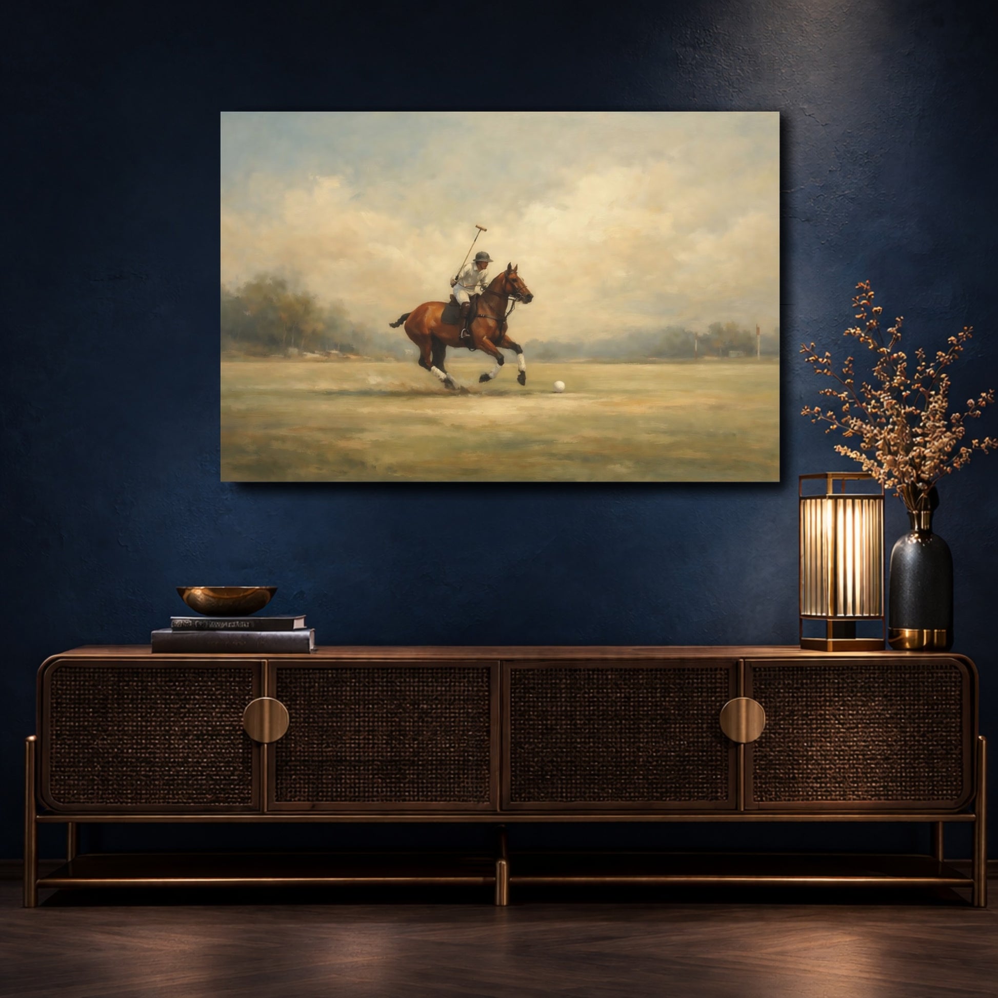 Mockup 4. Sports Polo Player Brown Polo Player shown as stretched canvas wall art