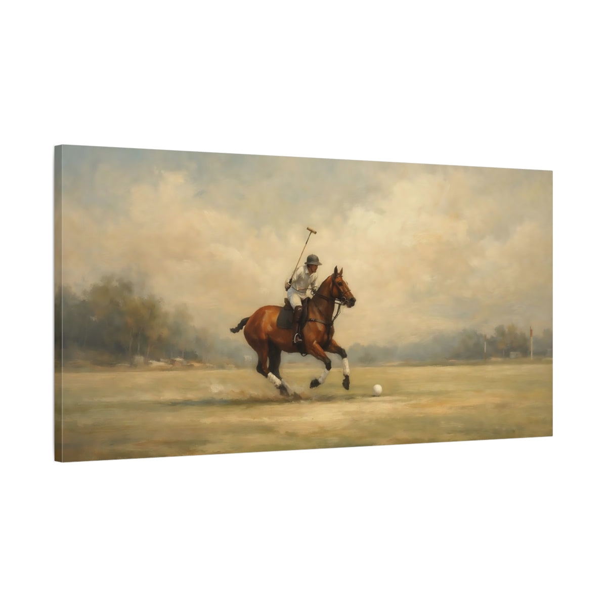 Side Mockup 1. Sports Polo Player Equestrian Polo shown as stretched canvas wall art