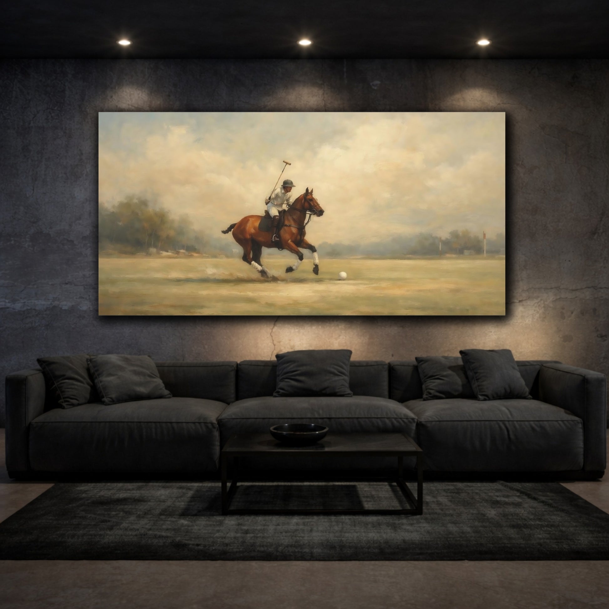 Mockup 2. Sports Polo Player Equestrian Polo shown as stretched canvas wall art