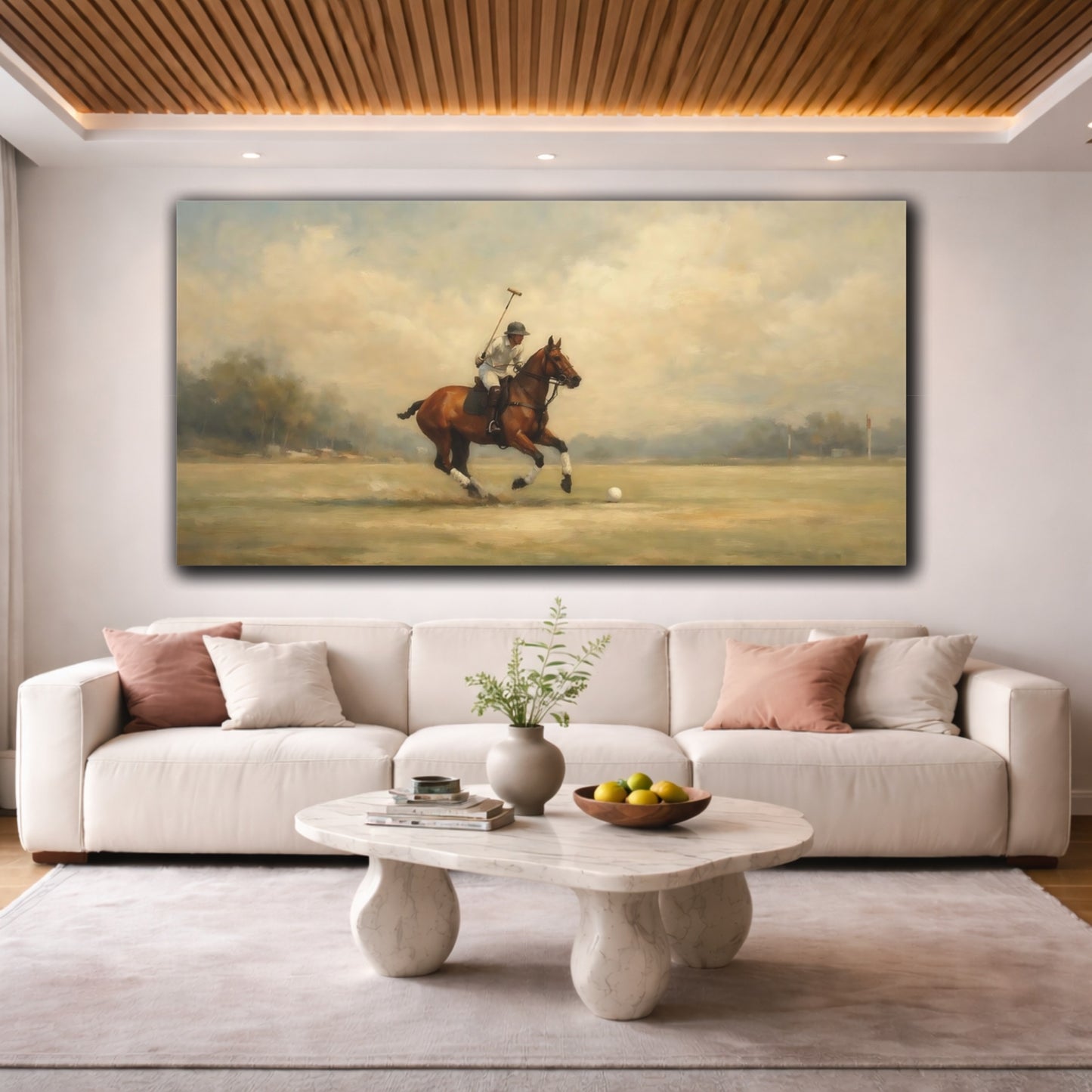 Mockup 3. Sports Polo Player Equestrian Polo shown as stretched canvas wall art