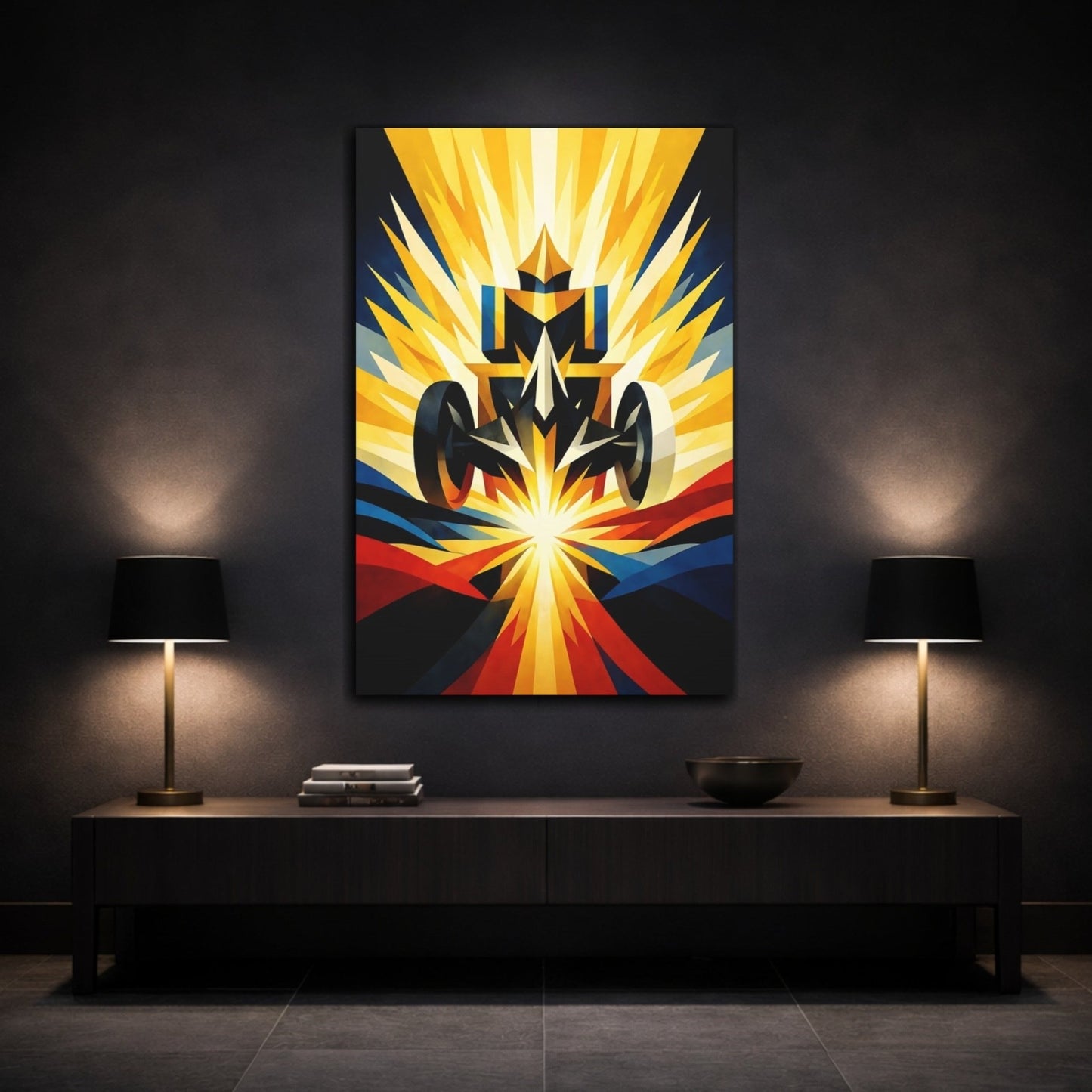 Sports Race Car Gold Blue Abstract - Canvas Wall Art Print - YesArtYes