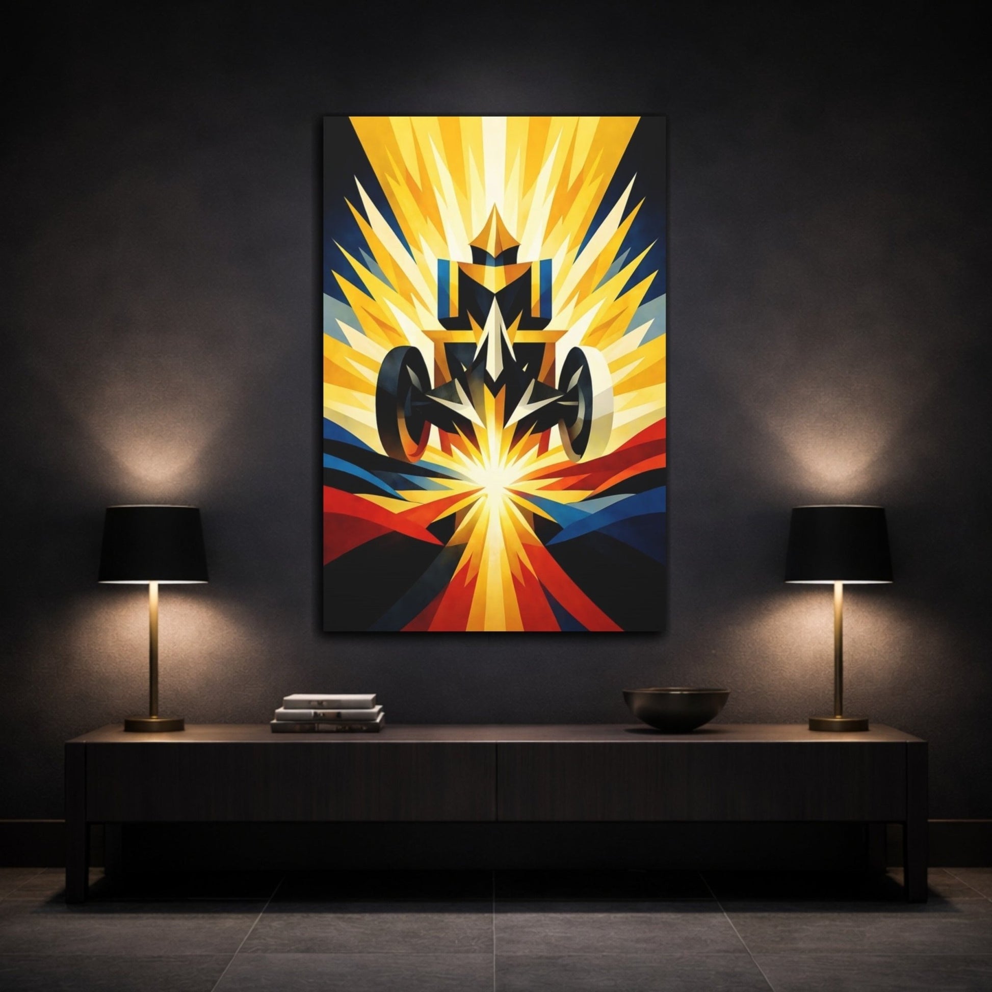Sports Race Car Gold Blue Abstract - Canvas Wall Art Print - YesArtYes
