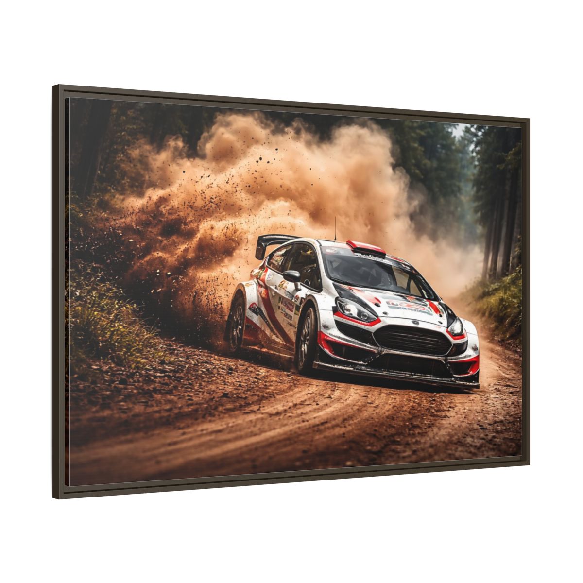 Main Mockup. Sports Rally Car Brown And White Rally shown as stretched canvas wall art