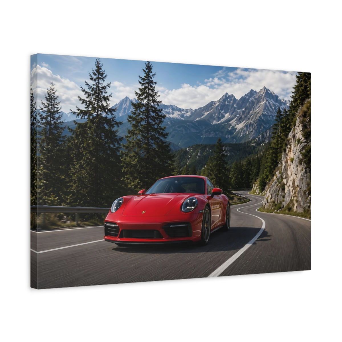 Side Mockup 3. Sports Red Sports Car Red Car Landscape shown as stretched canvas wall art