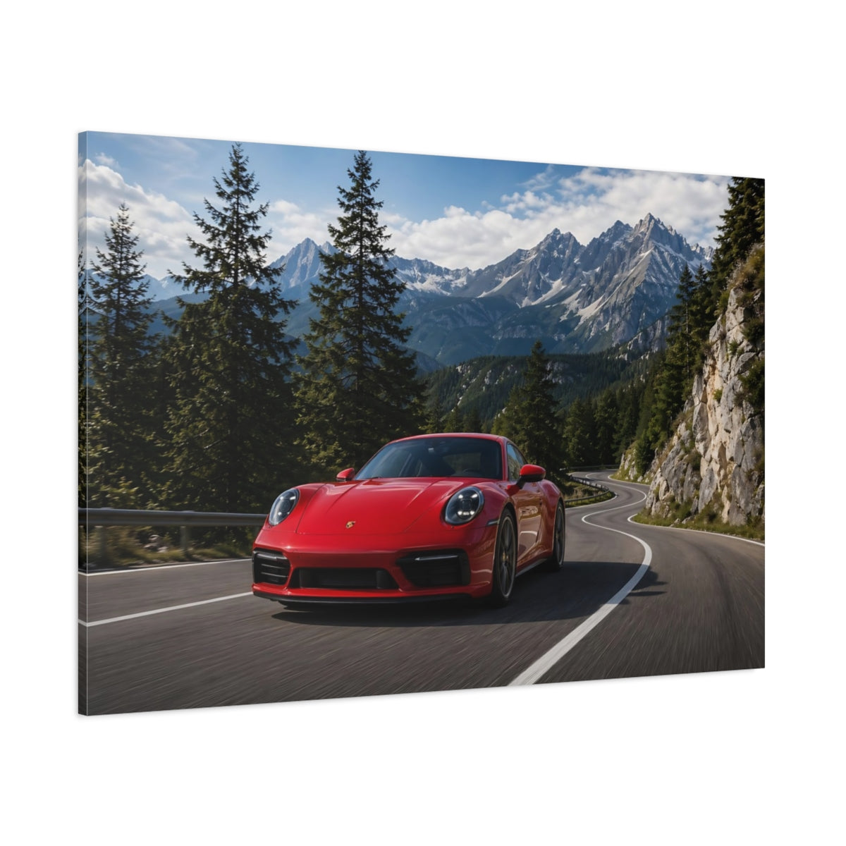 Side Mockup 1. Sports Red Sports Car Red Car Landscape shown as stretched canvas wall art