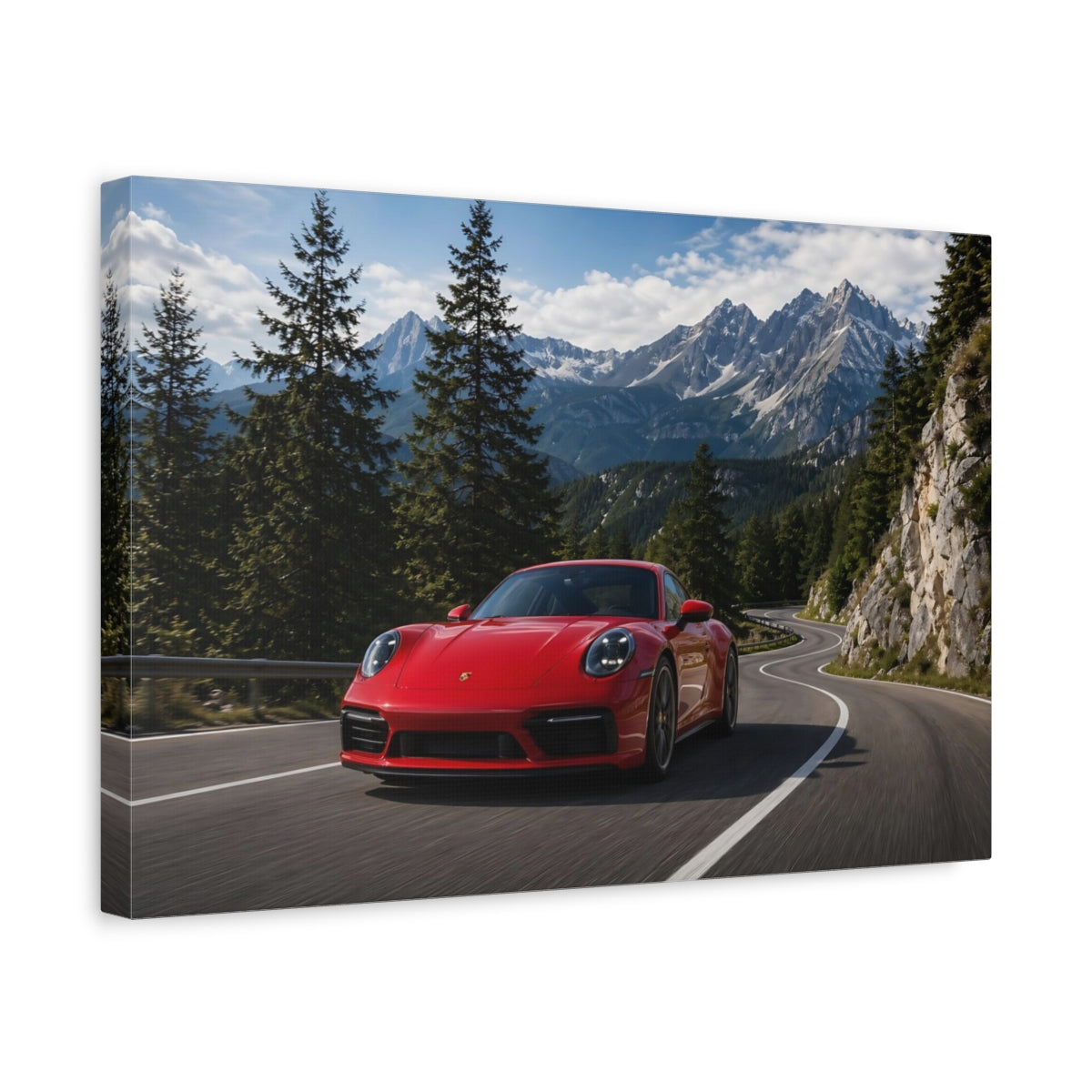 Side Mockup 4. Sports Red Sports Car Red Car Landscape shown as stretched canvas wall art
