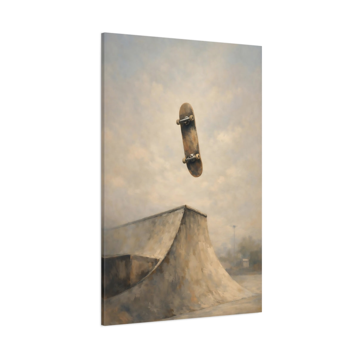 Main Mockup. Sports Skateboard Brown And Grey shown as stretched canvas wall art