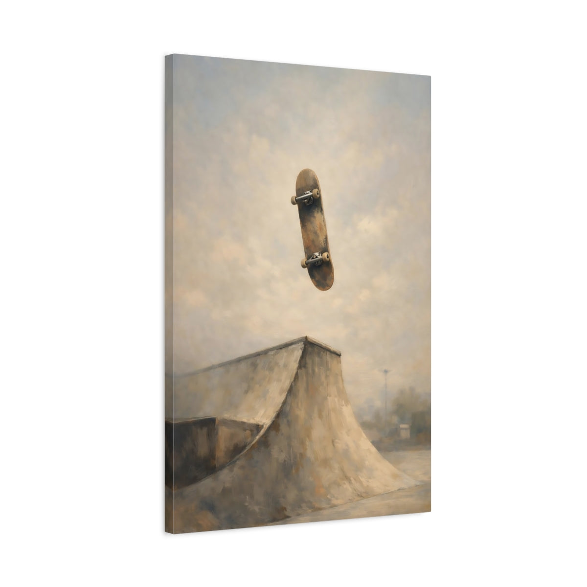 Side Mockup 2. Sports Skateboard Brown And Grey shown as stretched canvas wall art