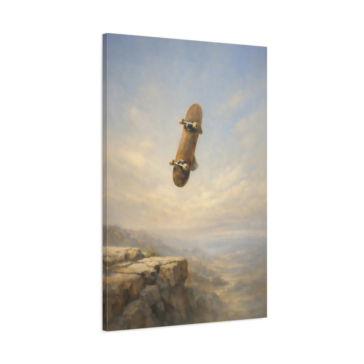 Side Mockup 1. Sports Skateboard Skateboard Cliff shown as stretched canvas wall art