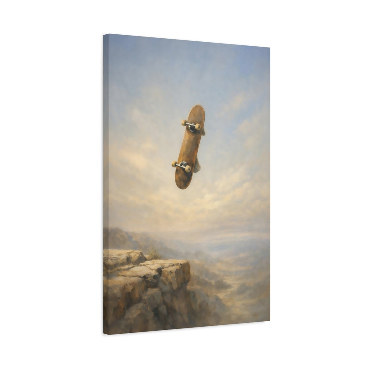 Side Mockup 2. Sports Skateboard Skateboard Cliff shown as stretched canvas wall art