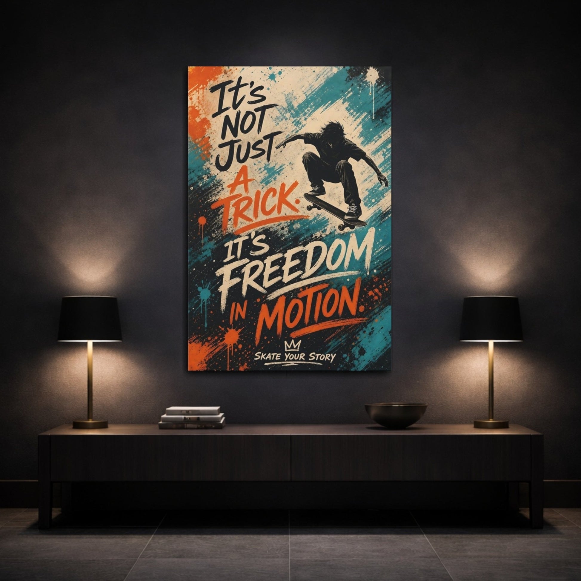 Sports Skateboarder Freedom Canvas Print – Street Art Teen's Room, Gallery Wall - YesArtYes