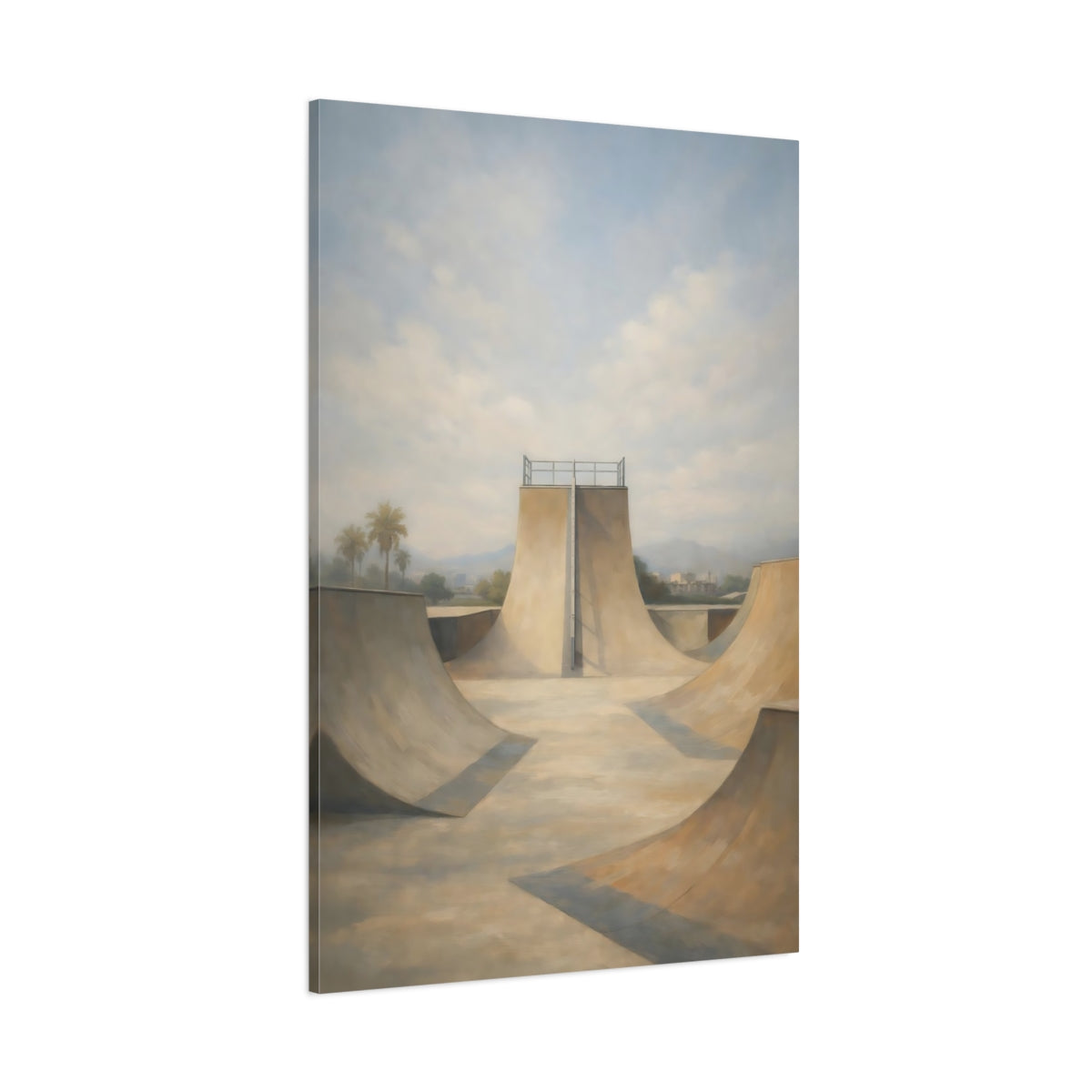 Main Mockup. Sports Skatepark Muted Beige Blue shown as stretched canvas wall art