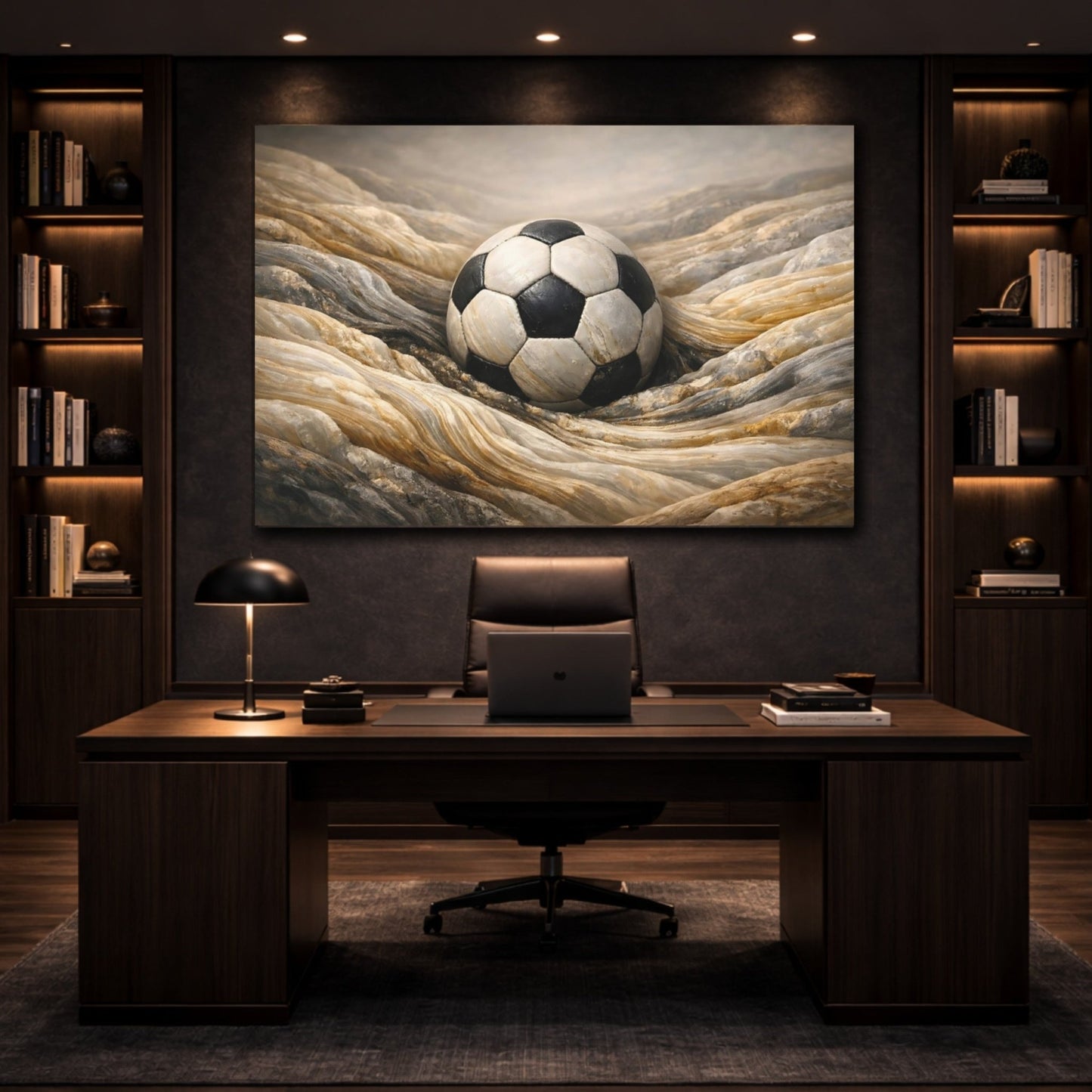 Sports Soccer Ball Brown And Black - Canvas Wall Art Print - YesArtYes