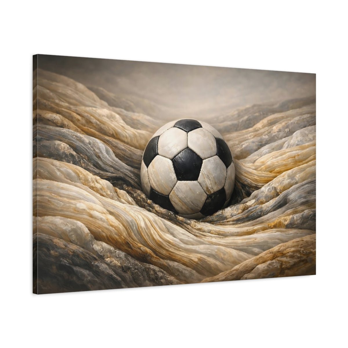 Sports Soccer Ball Brown And Black - Canvas Wall Art Print - YesArtYes