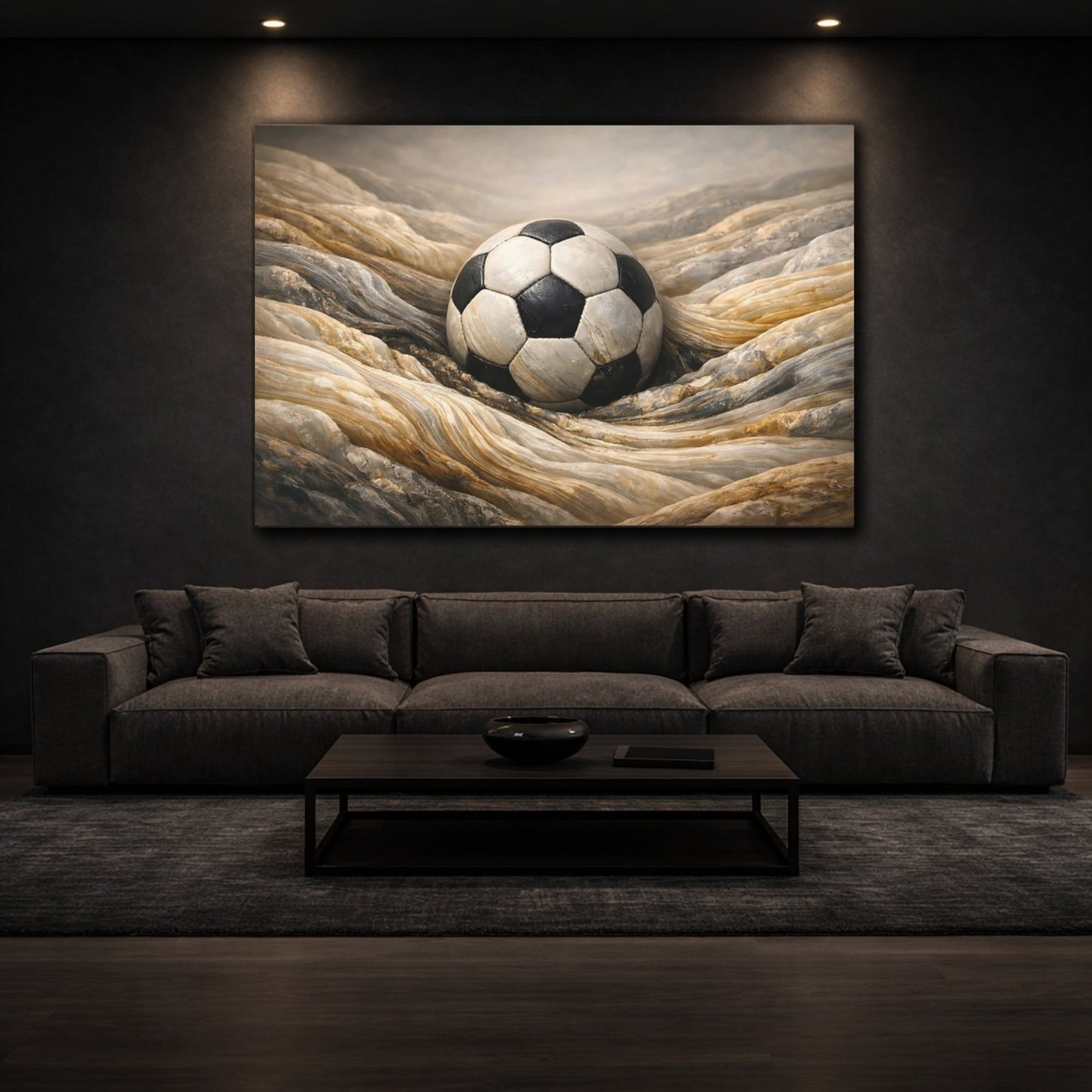 Sports Soccer Ball Brown And Black - Canvas Wall Art Print - YesArtYes