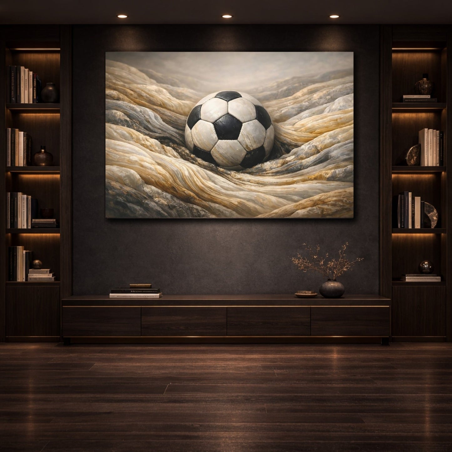 Sports Soccer Ball Brown And Black - Canvas Wall Art Print - YesArtYes