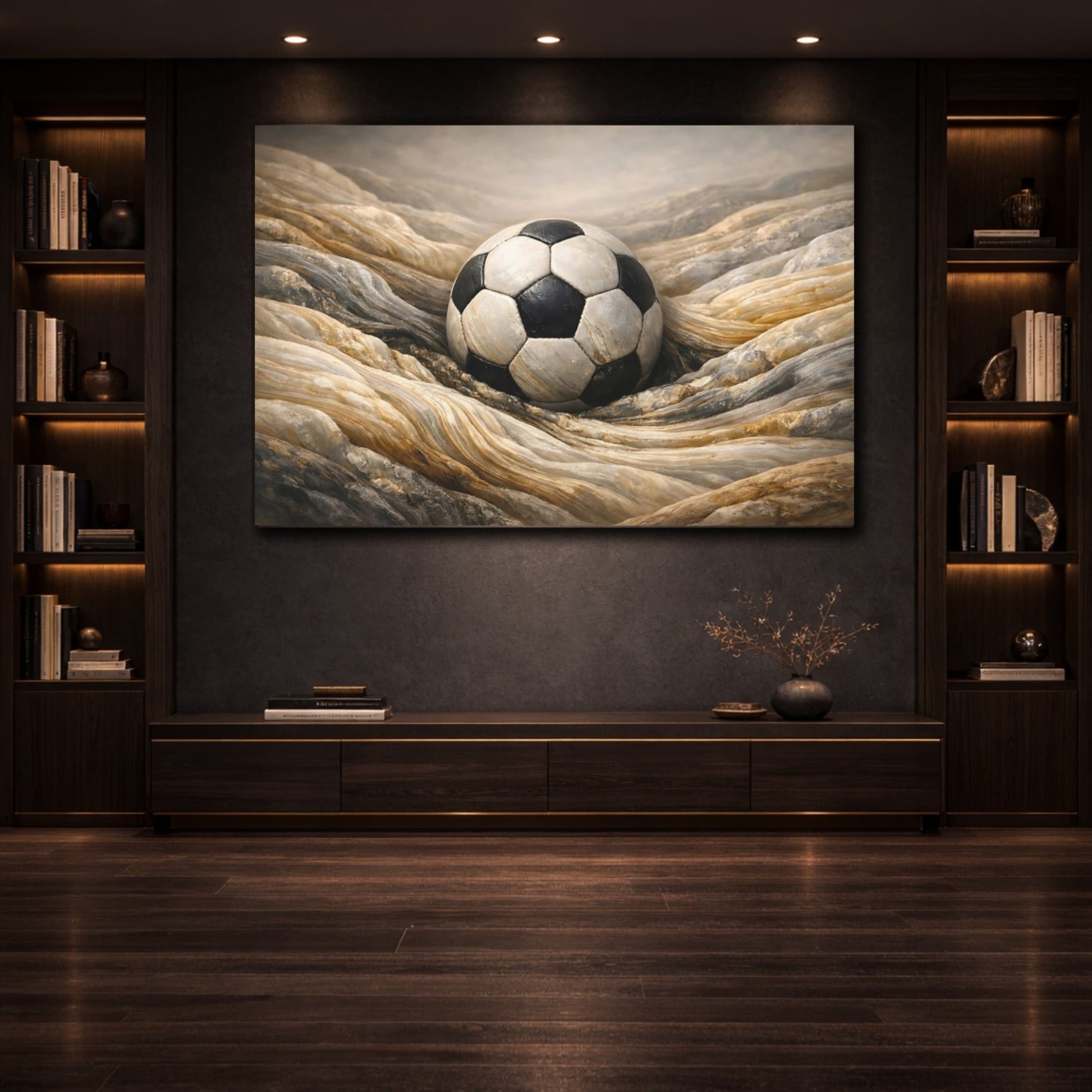 Sports Soccer Ball Brown And Black - Canvas Wall Art Print - YesArtYes