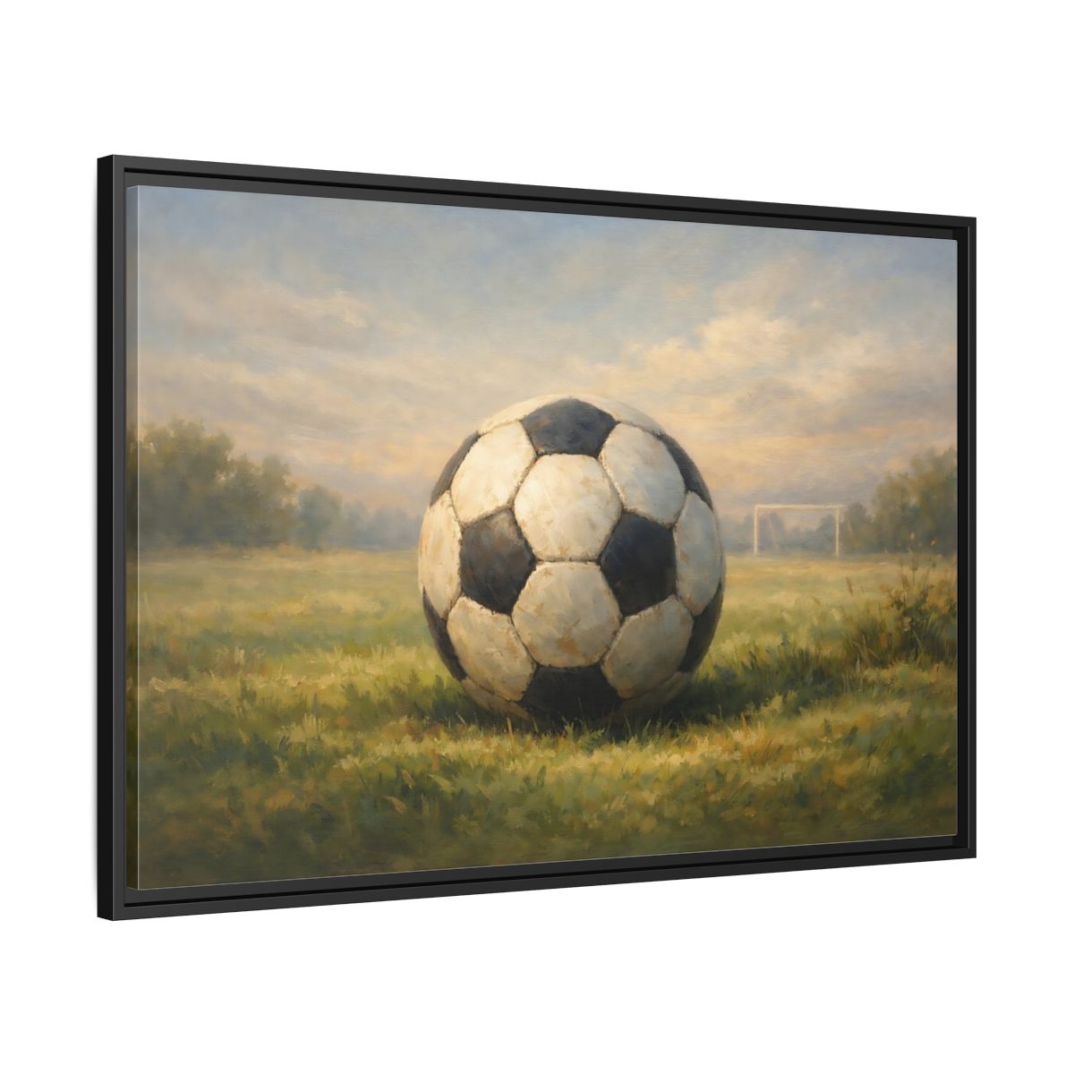 Side Mockup 13. Sports Soccer Ball Soccer Field shown as stretched canvas wall art