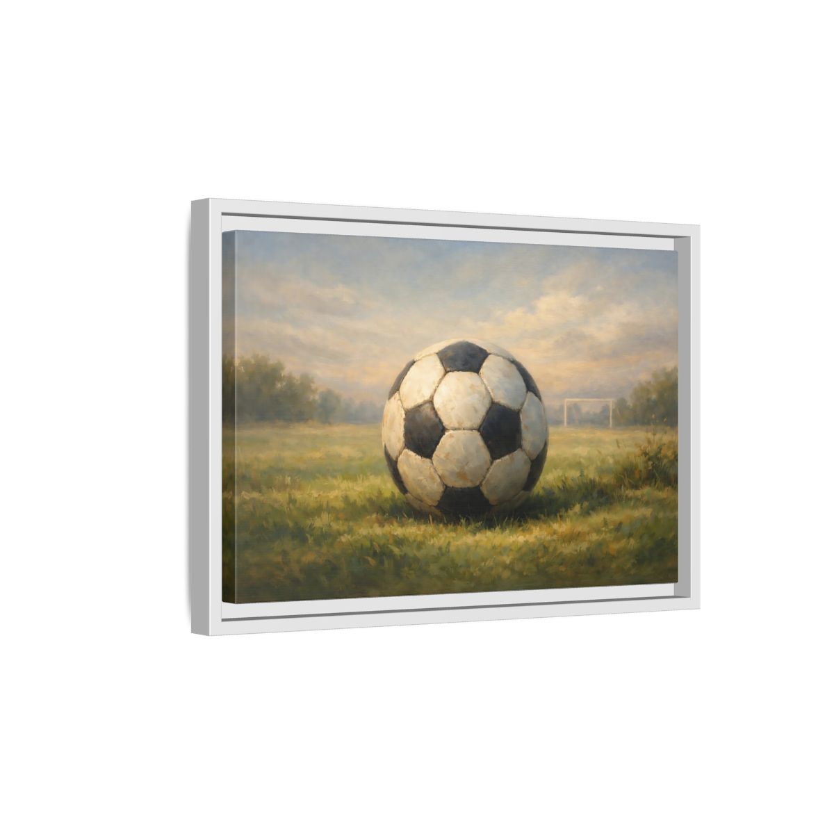 Side Mockup 4. Sports Soccer Ball Soccer Field shown as stretched canvas wall art