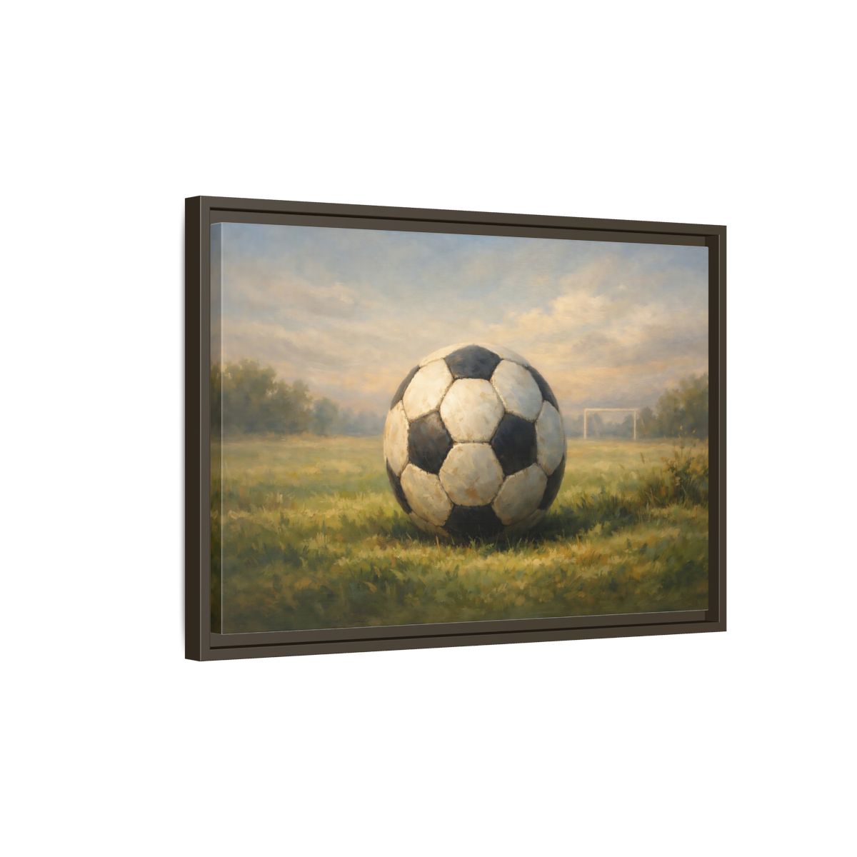 Side Mockup 2. Sports Soccer Ball Soccer Field shown as stretched canvas wall art