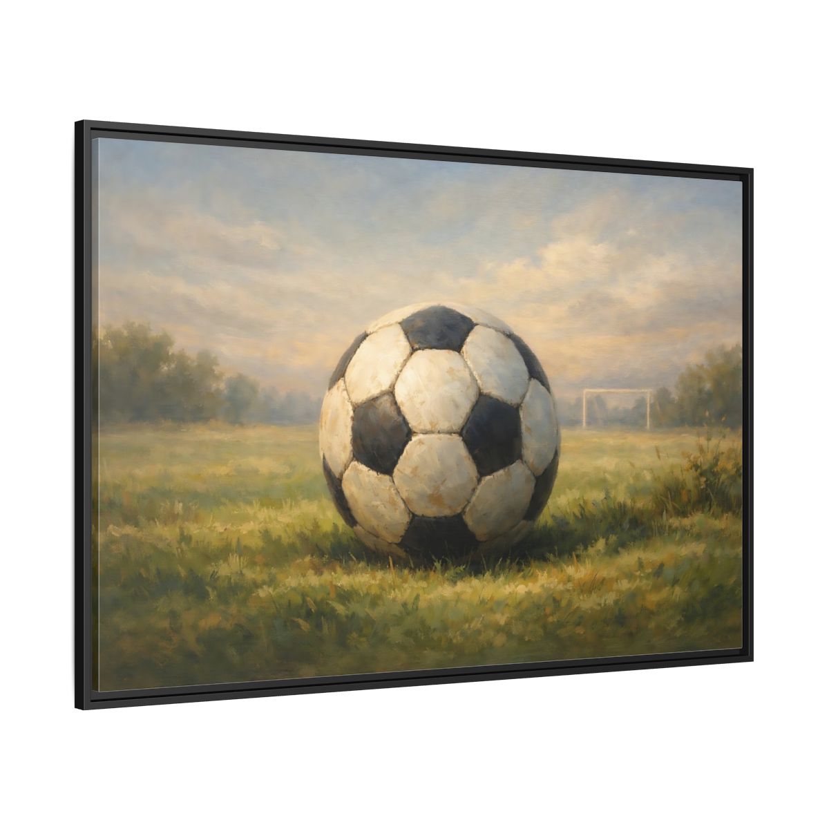 Side Mockup 12. Sports Soccer Ball Soccer Field shown as stretched canvas wall art