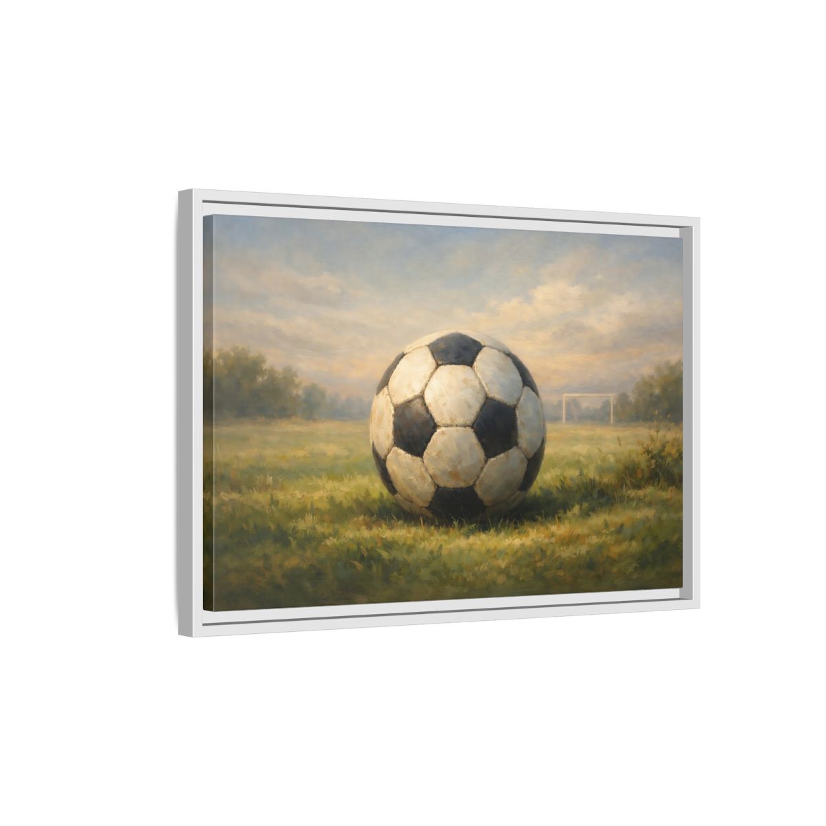 Side Mockup 1. Sports Soccer Ball Soccer Field shown as stretched canvas wall art