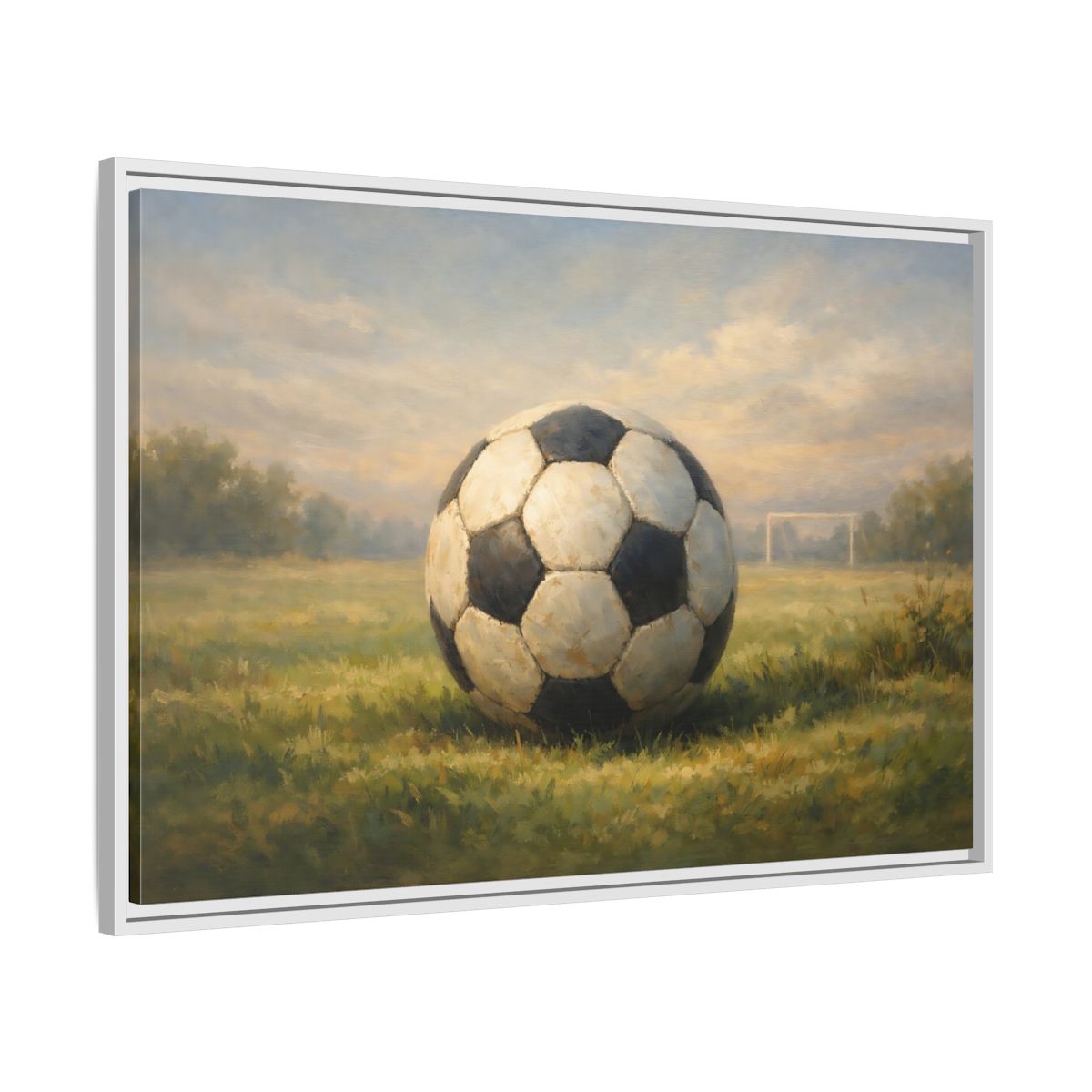 Side Mockup 8. Sports Soccer Ball Soccer Field shown as stretched canvas wall art