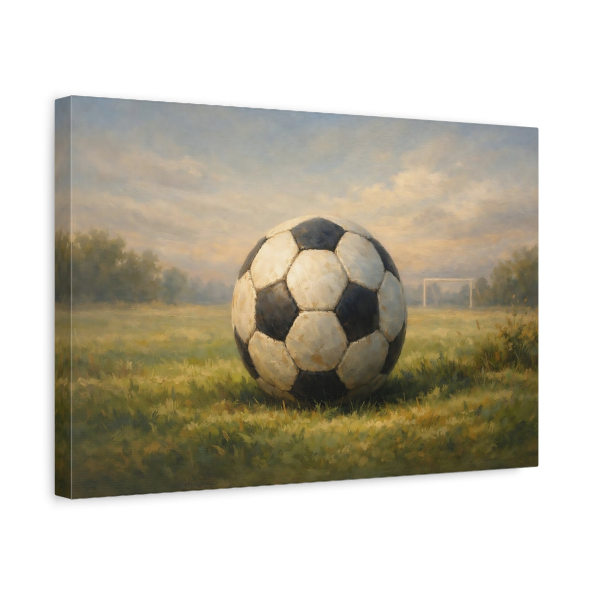 Side Mockup 4. Sports Soccer Ball Green And Blue shown as stretched canvas wall art