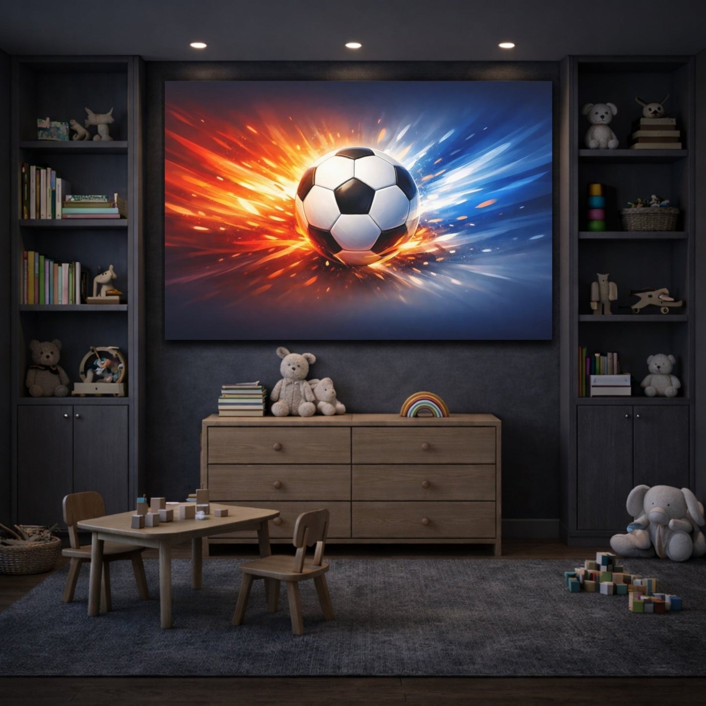Sports Soccer Ball Orange Blue - Canvas Wall Art Print - YesArtYes