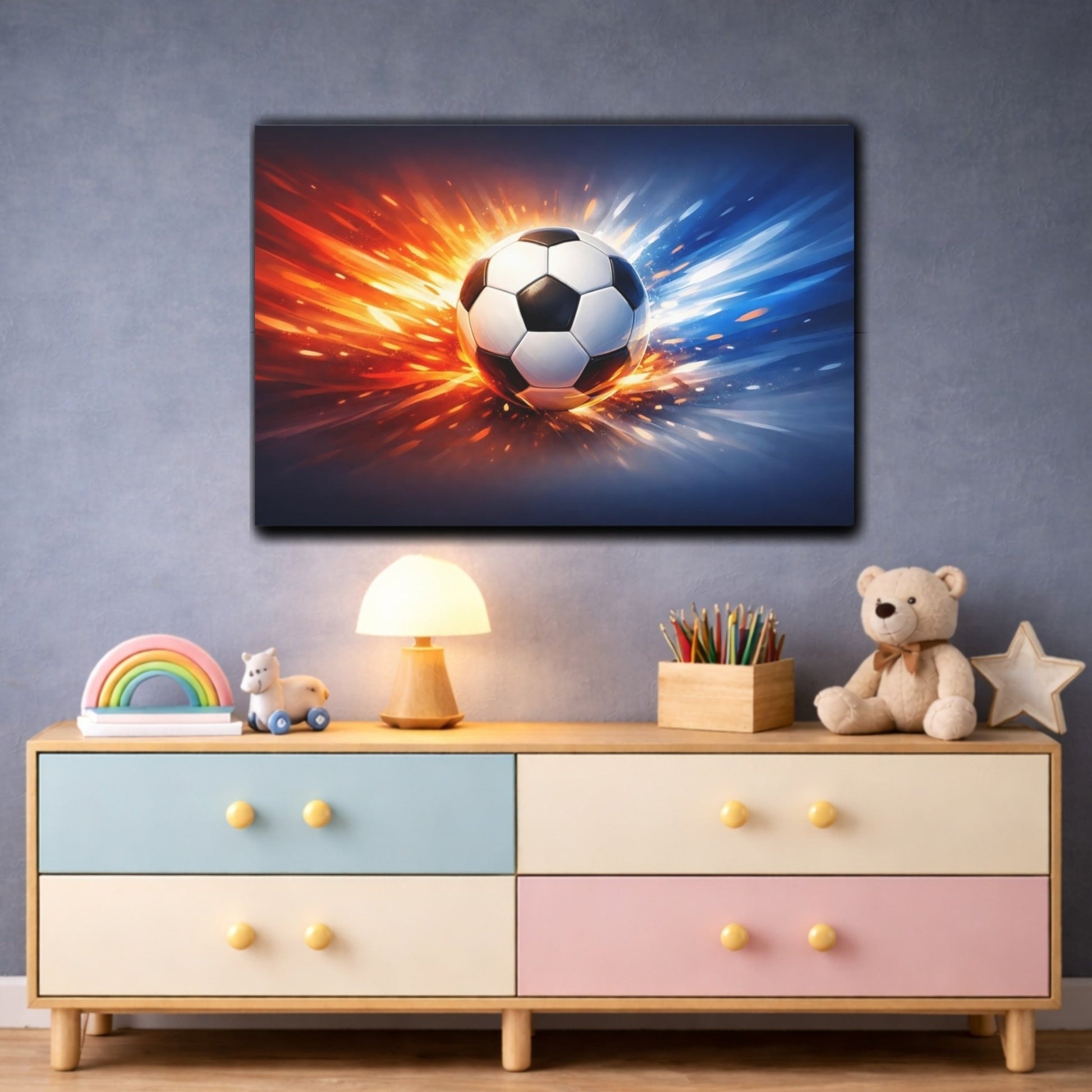Sports Soccer Ball Orange Blue - Canvas Wall Art Print - YesArtYes