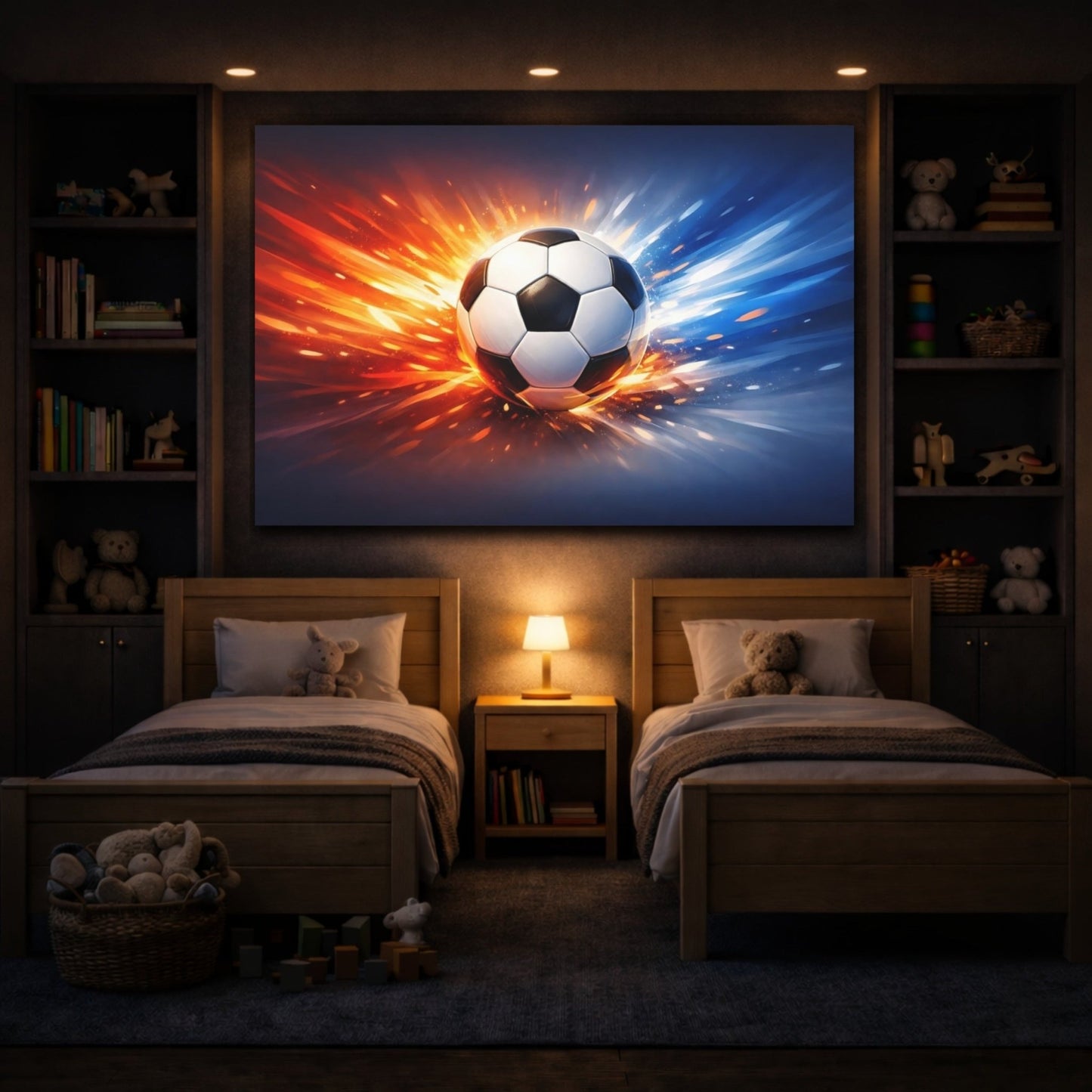 Sports Soccer Ball Orange Blue - Canvas Wall Art Print - YesArtYes
