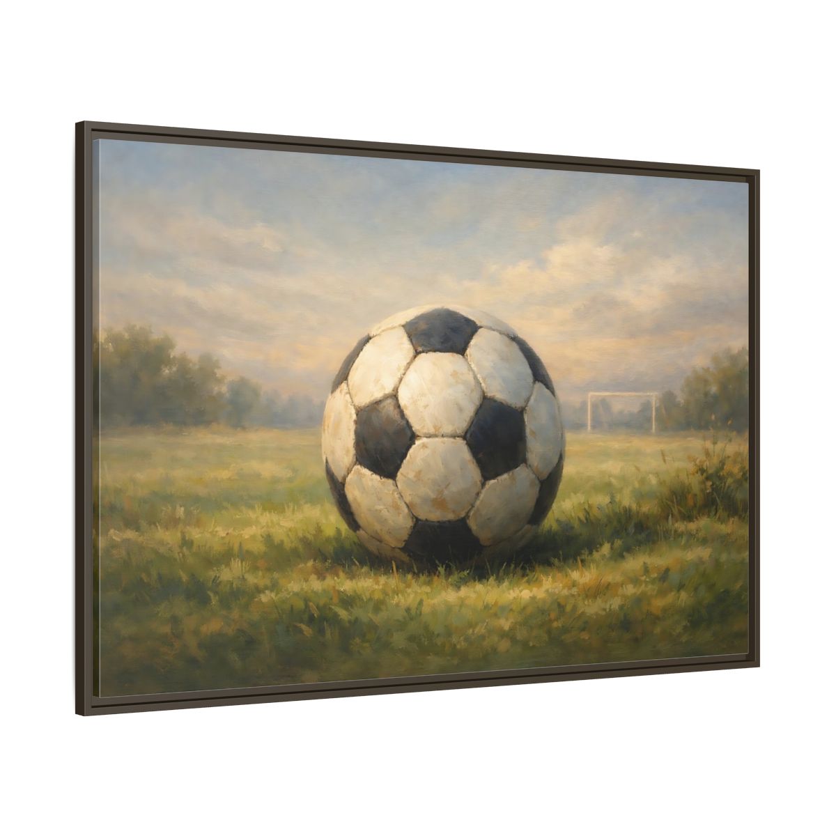 Main Mockup. Sports Soccer Ball Soccer Field shown as stretched canvas wall art