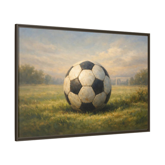 Main Mockup. Sports Soccer Ball Soccer Field shown as stretched canvas wall art