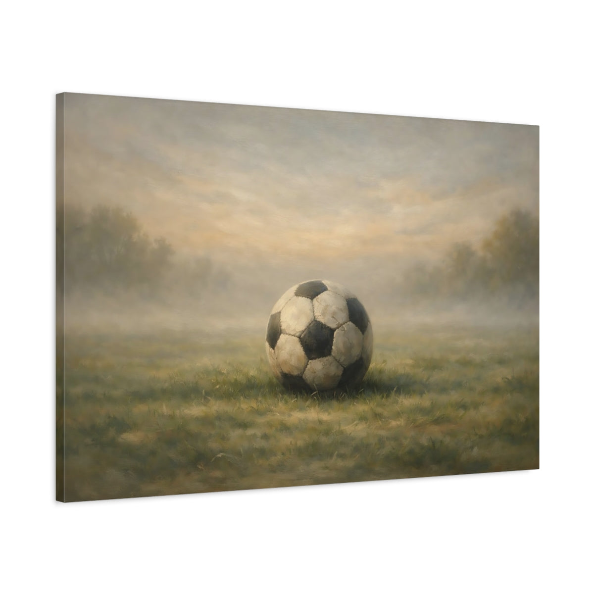 Side Mockup 1. Sports Soccer Ball Vintage Soccer Ball shown as stretched canvas wall art