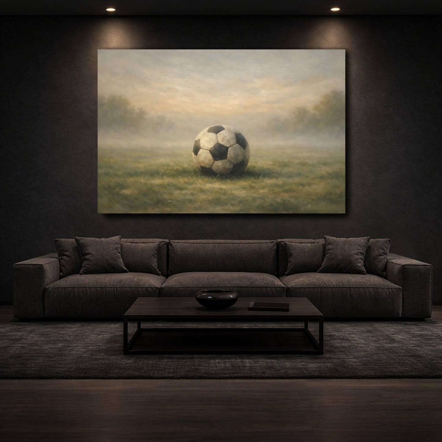 Mockup 2. Sports Soccer Ball Vintage Soccer Ball shown as stretched canvas wall art