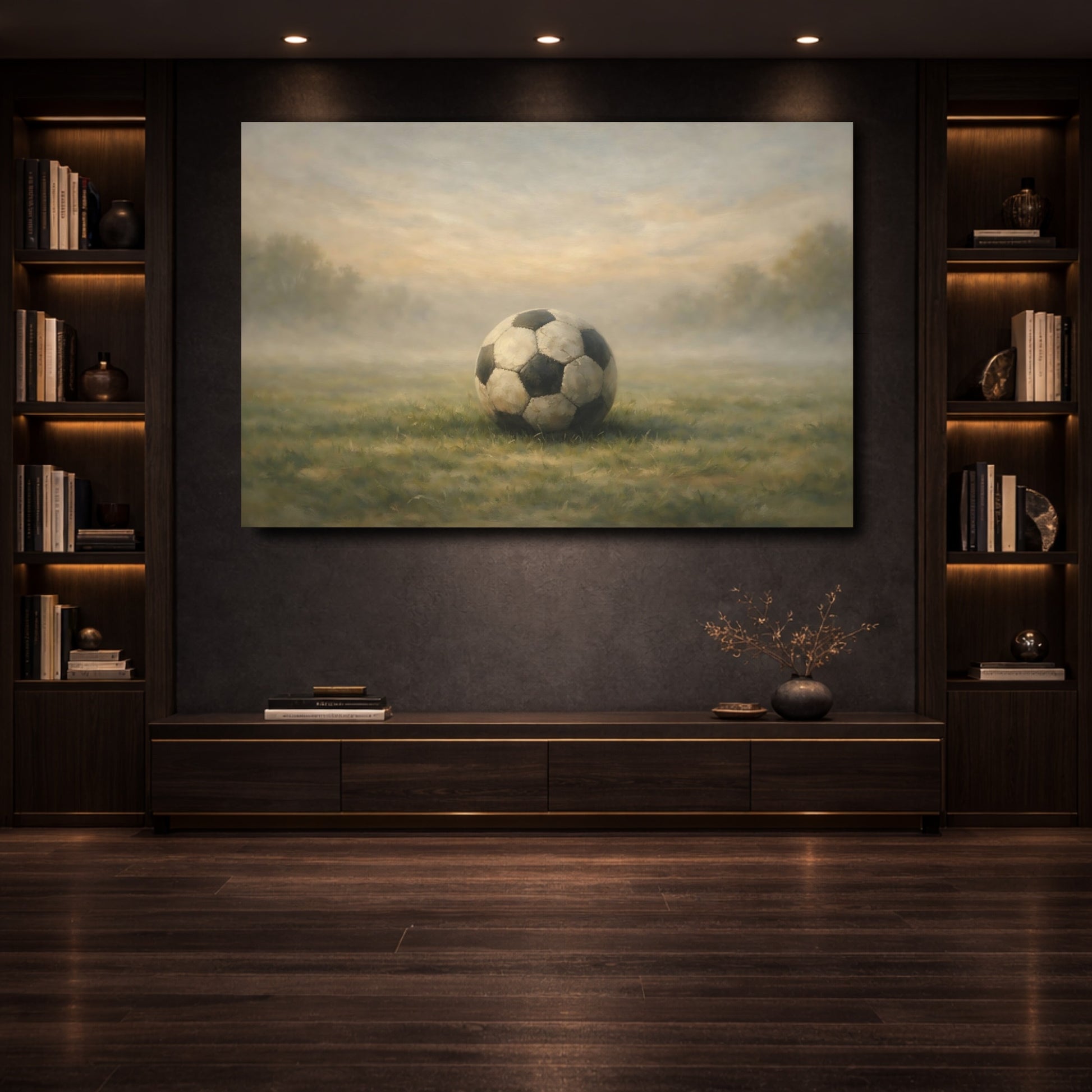 Mockup 3. Sports Soccer Ball Vintage Soccer Ball shown as stretched canvas wall art