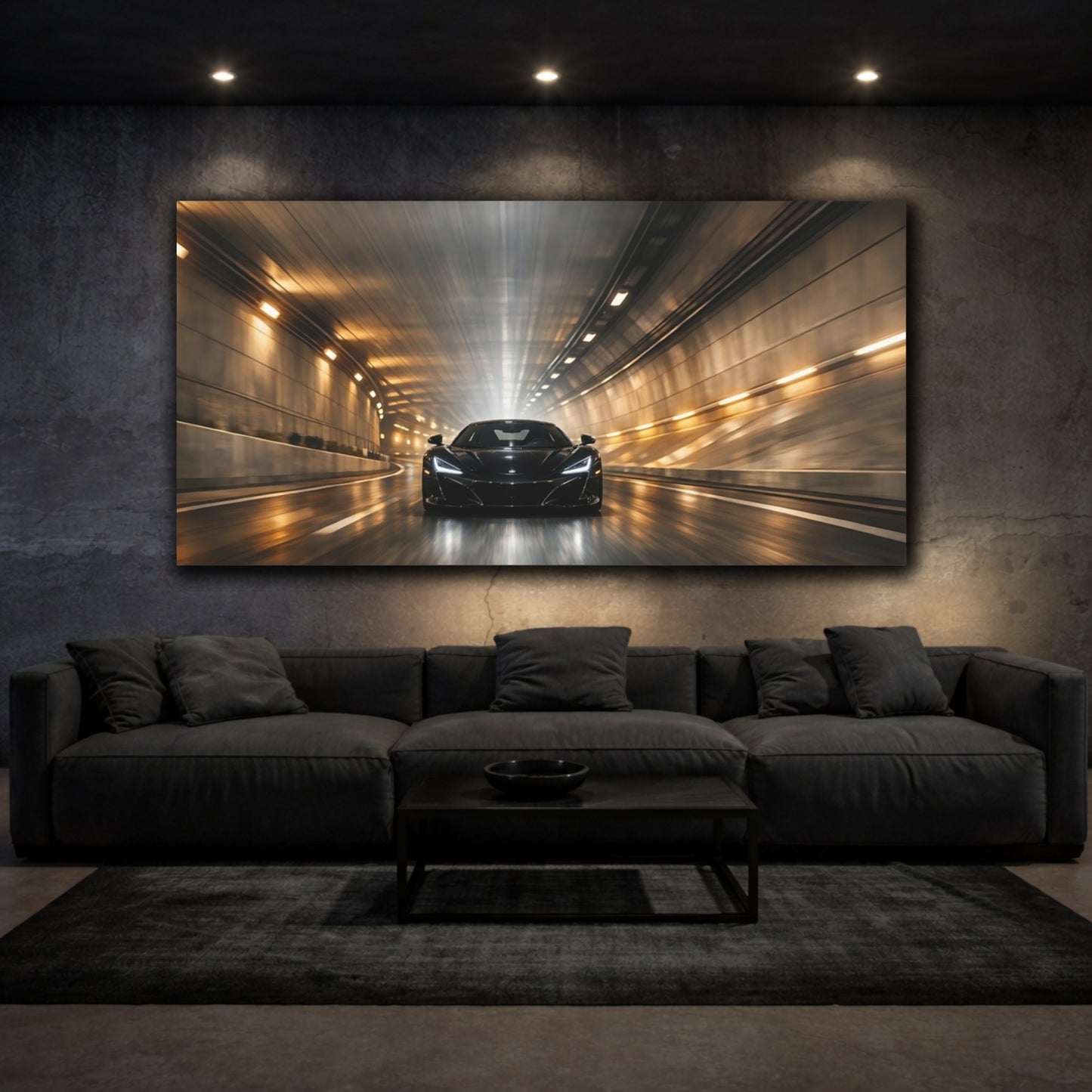 Mockup 2. Sports Sports Car Black Sports Car shown as stretched canvas wall art