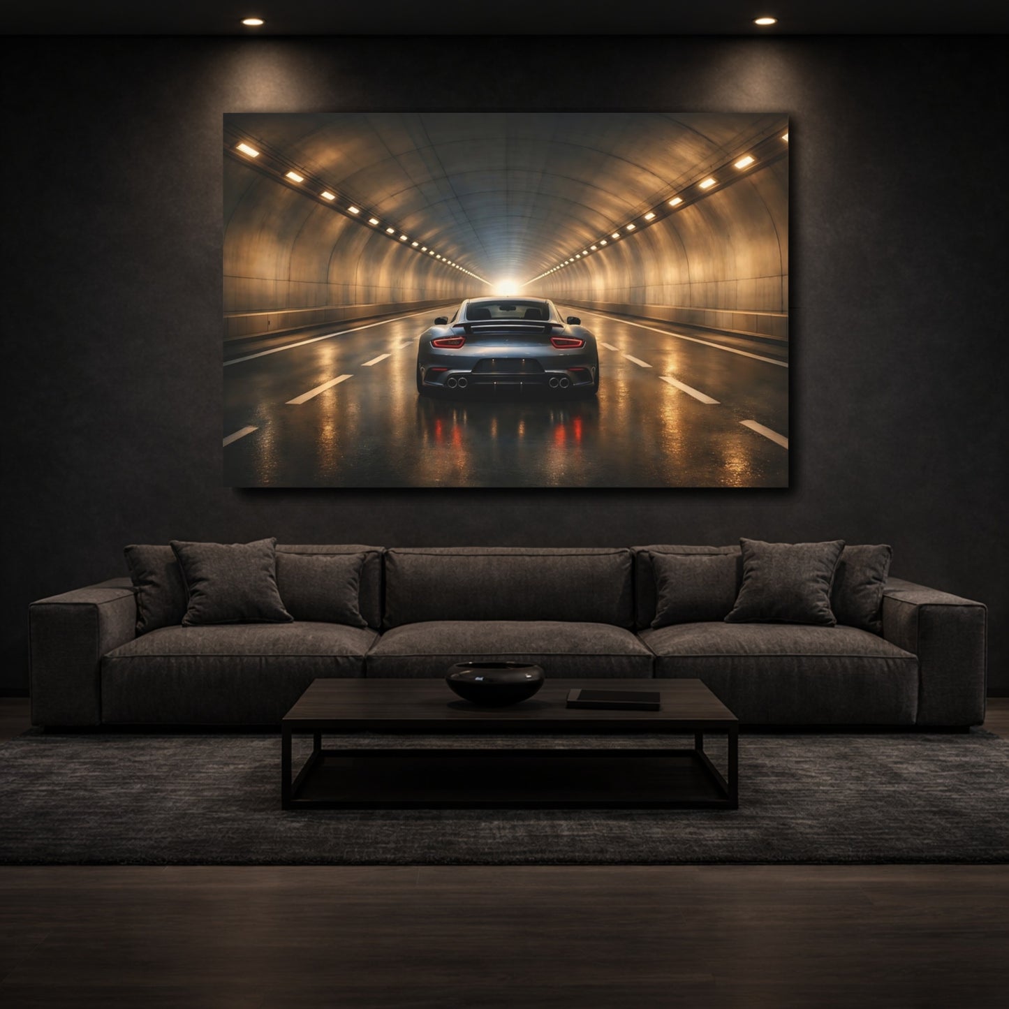 Mockup 2. Sports Sports Car Grey Car shown as stretched canvas wall art