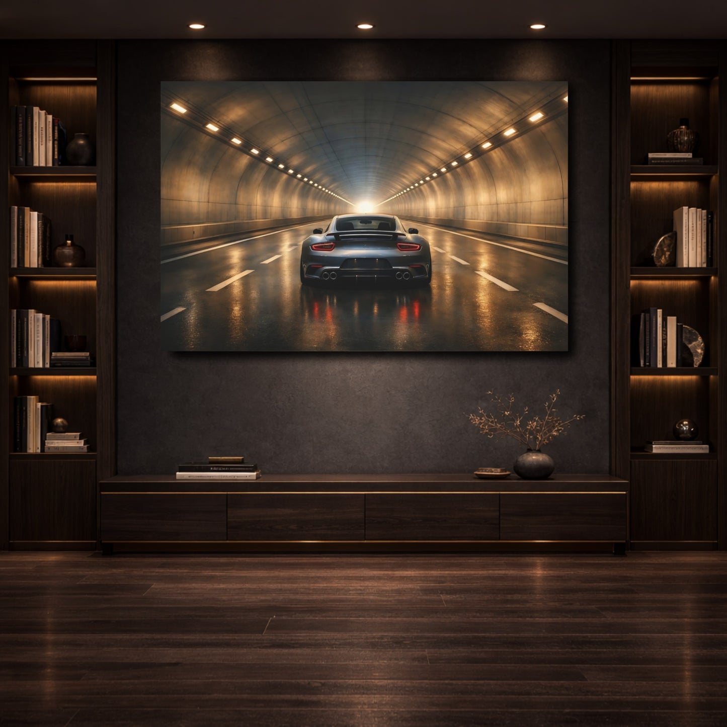 Mockup 3. Sports Sports Car Grey Car shown as stretched canvas wall art