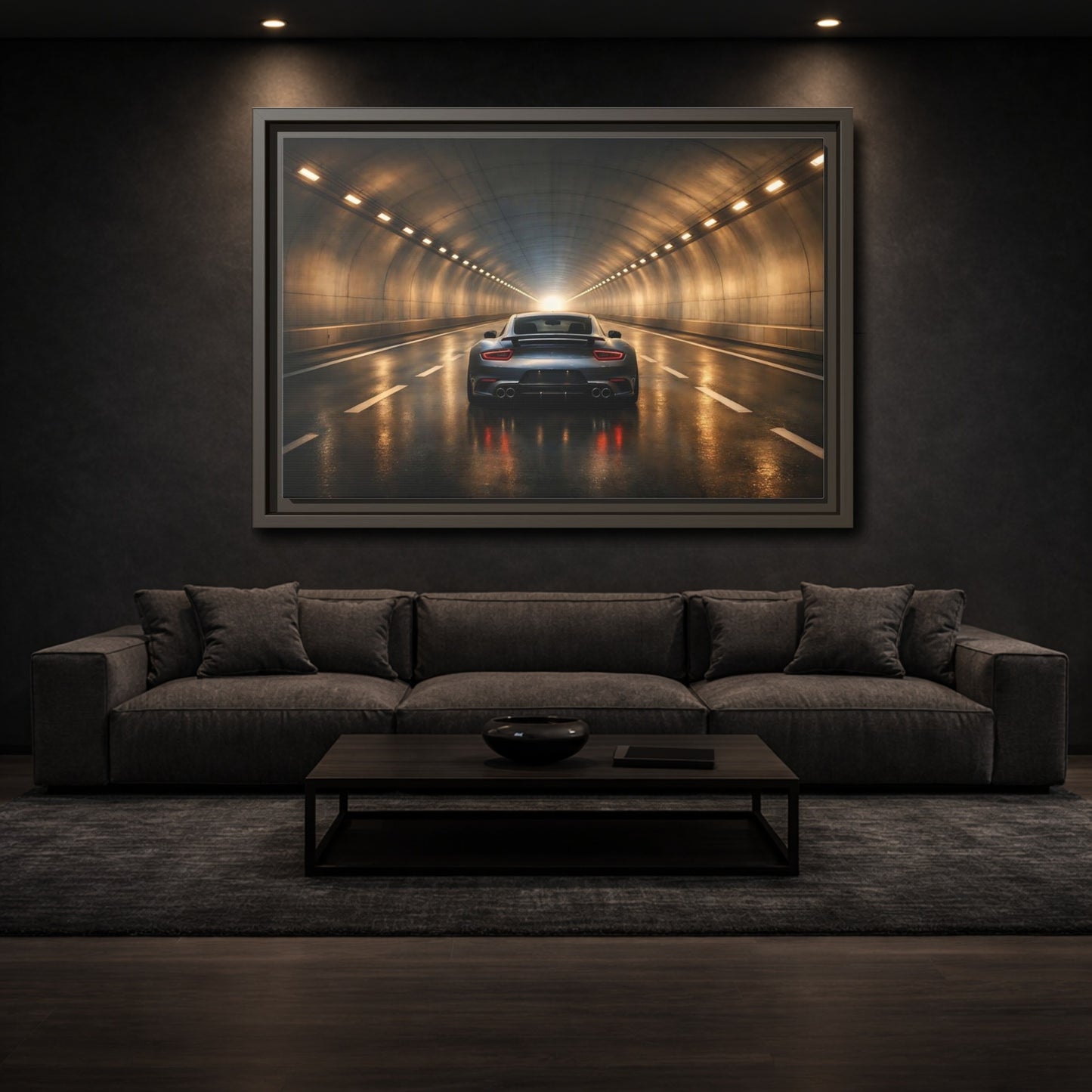 Mockup 2. Sports Sports Car Grey Sports Car shown as stretched canvas wall art