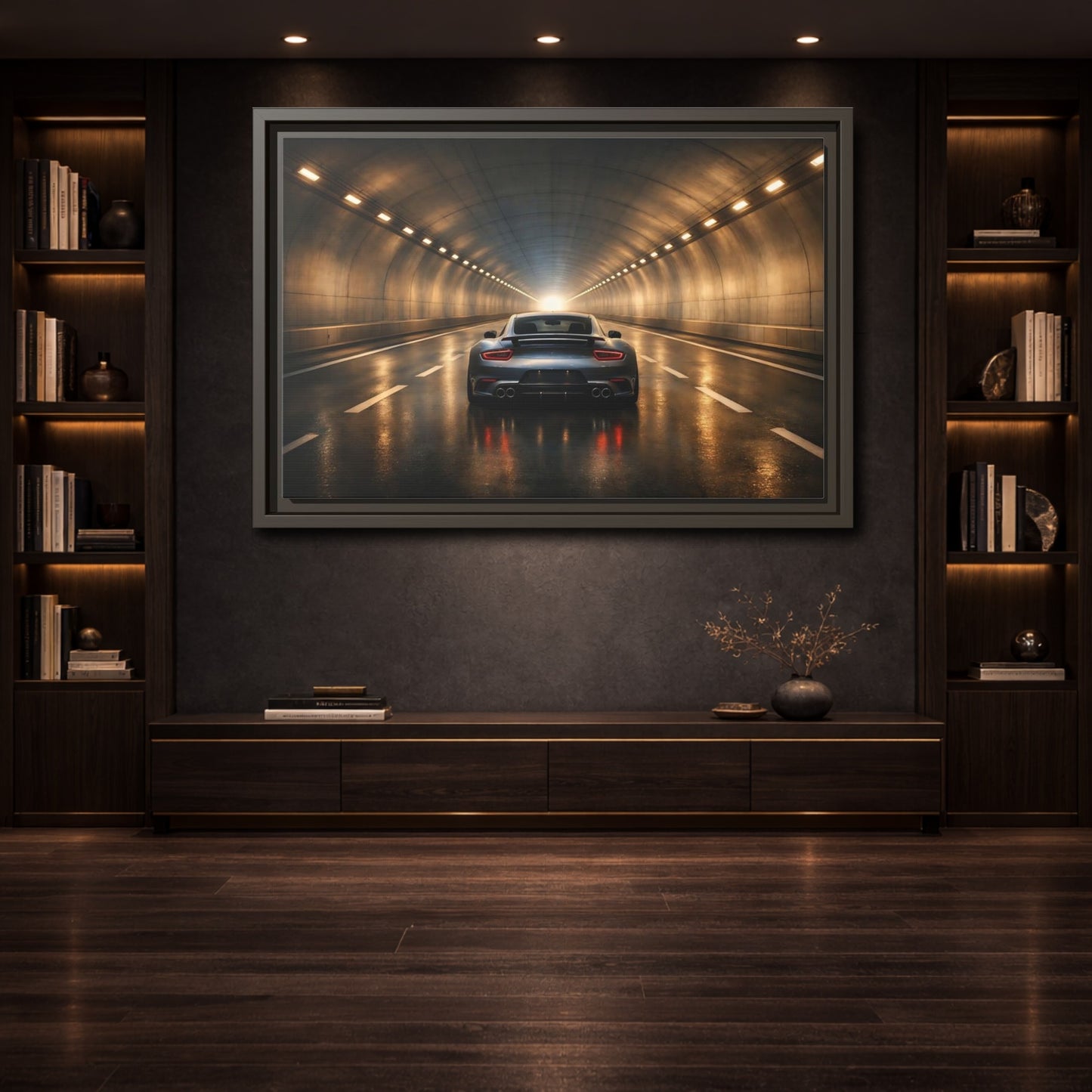Mockup 3. Sports Sports Car Grey Sports Car shown as stretched canvas wall art