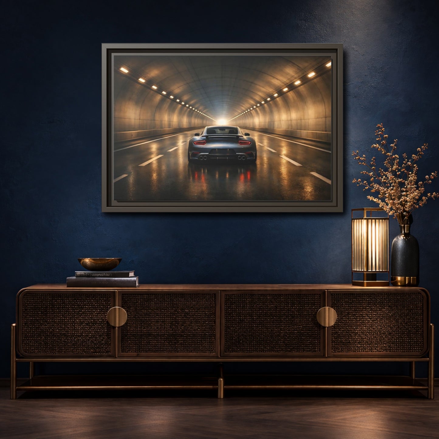 Mockup 4. Sports Sports Car Grey Sports Car shown as stretched canvas wall art