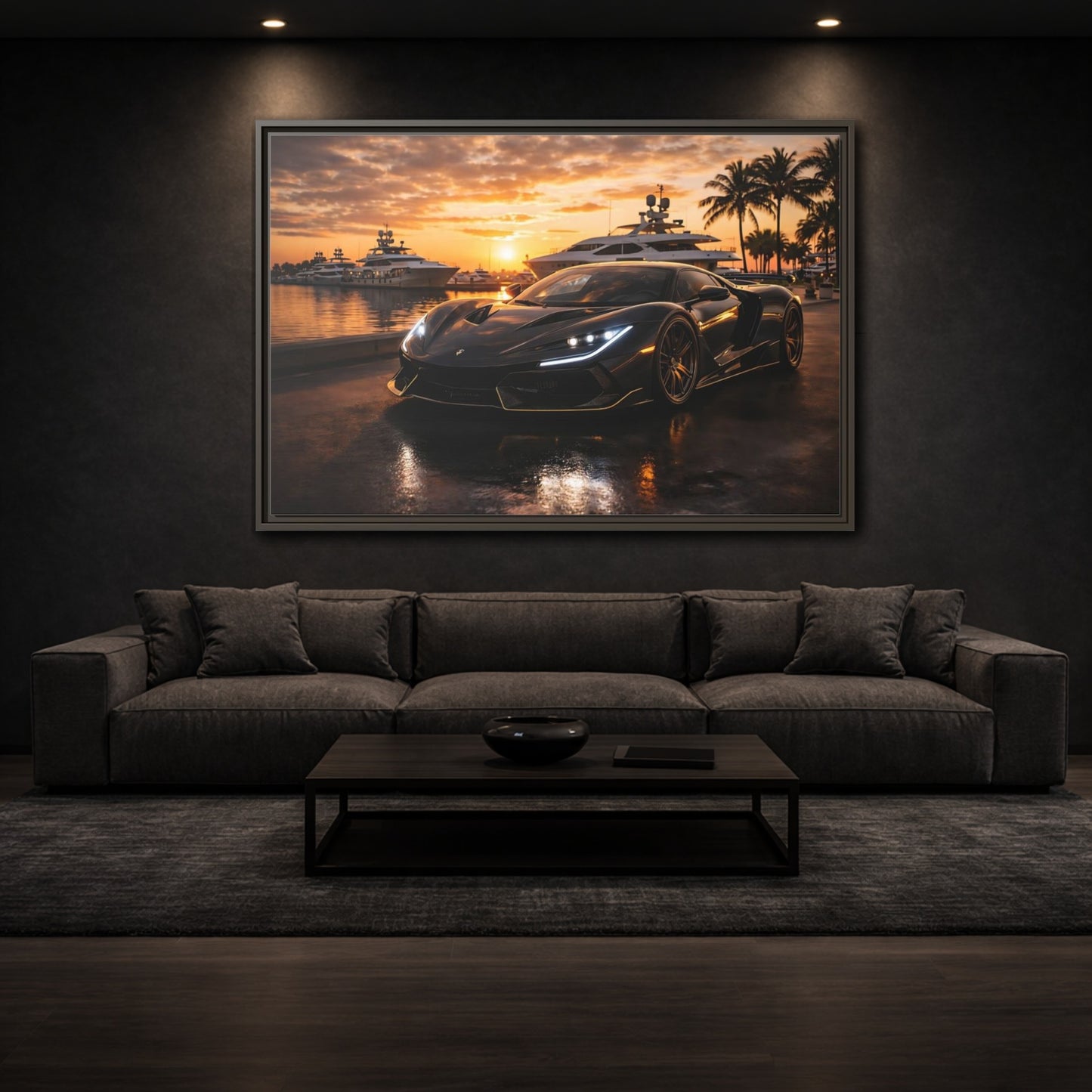 Mockup 2. Sports Sports Car Luxury Sports Car shown as stretched canvas wall art