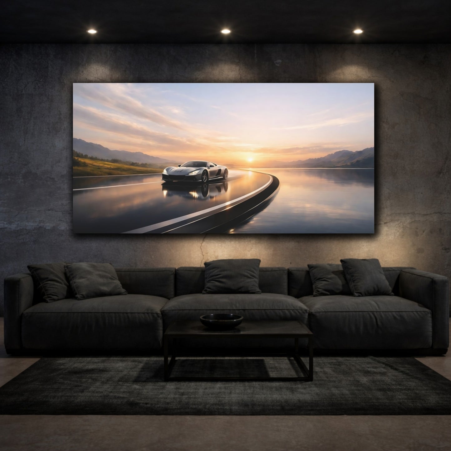 Mockup 2. Sports Sports Car Luxury Sports Car shown as stretched canvas wall art