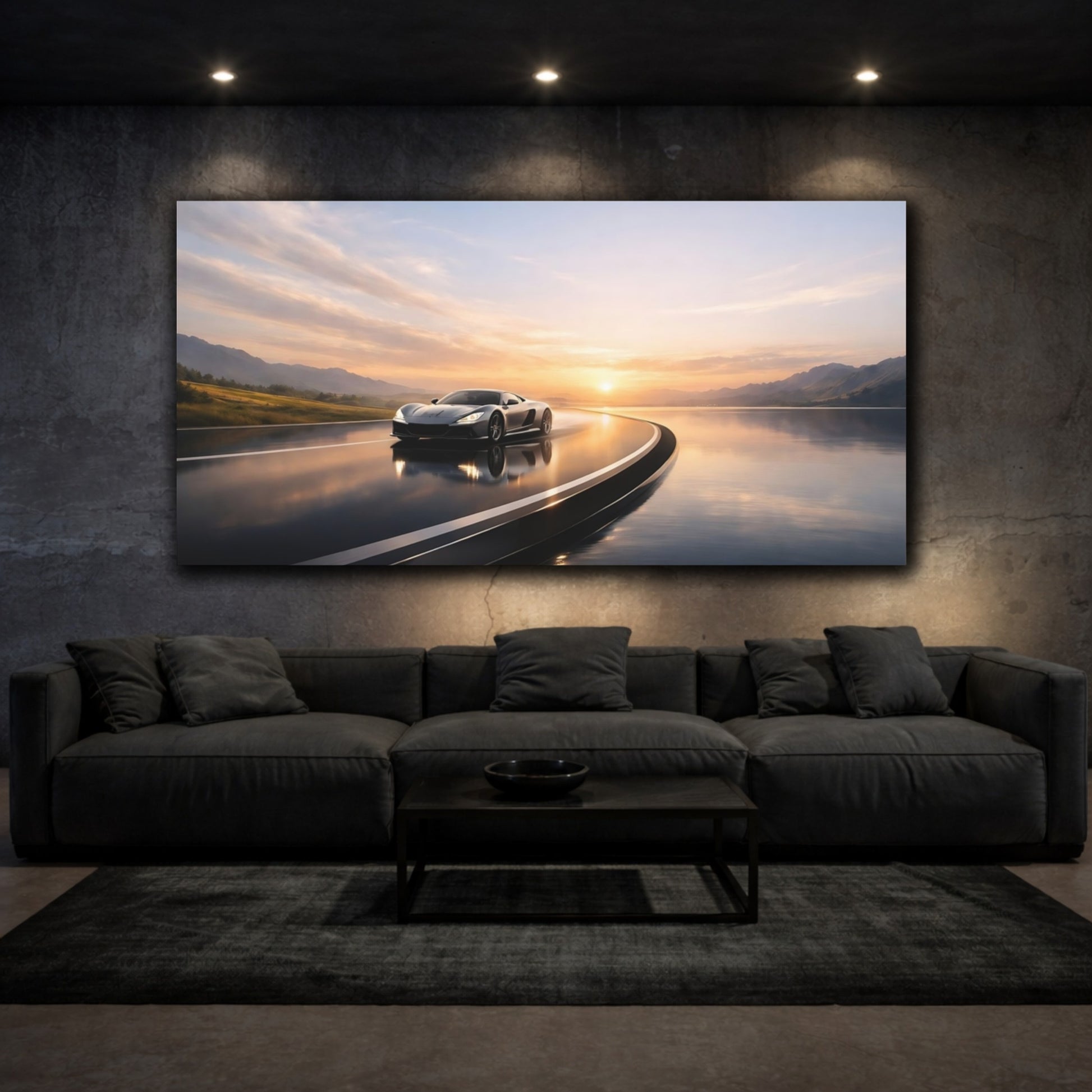 Mockup 2. Sports Sports Car Luxury Sports Car shown as stretched canvas wall art